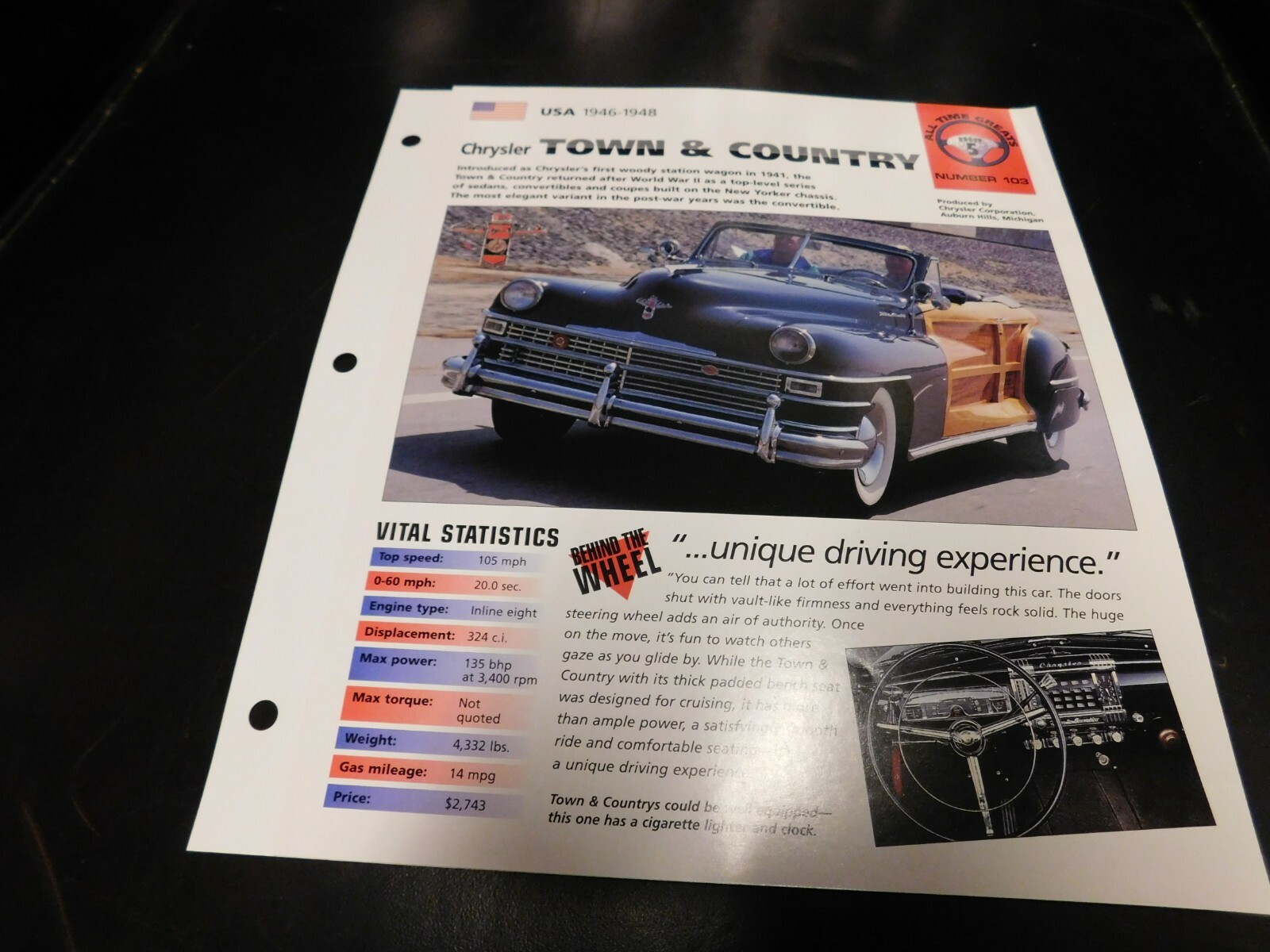 1946-1948 Chrysler Town & Country Spec Sheet Brochure Photo Poster 1947 1946-1948 Chrysler Town & Country Spec Sheet Brochure Photo Poster 1947