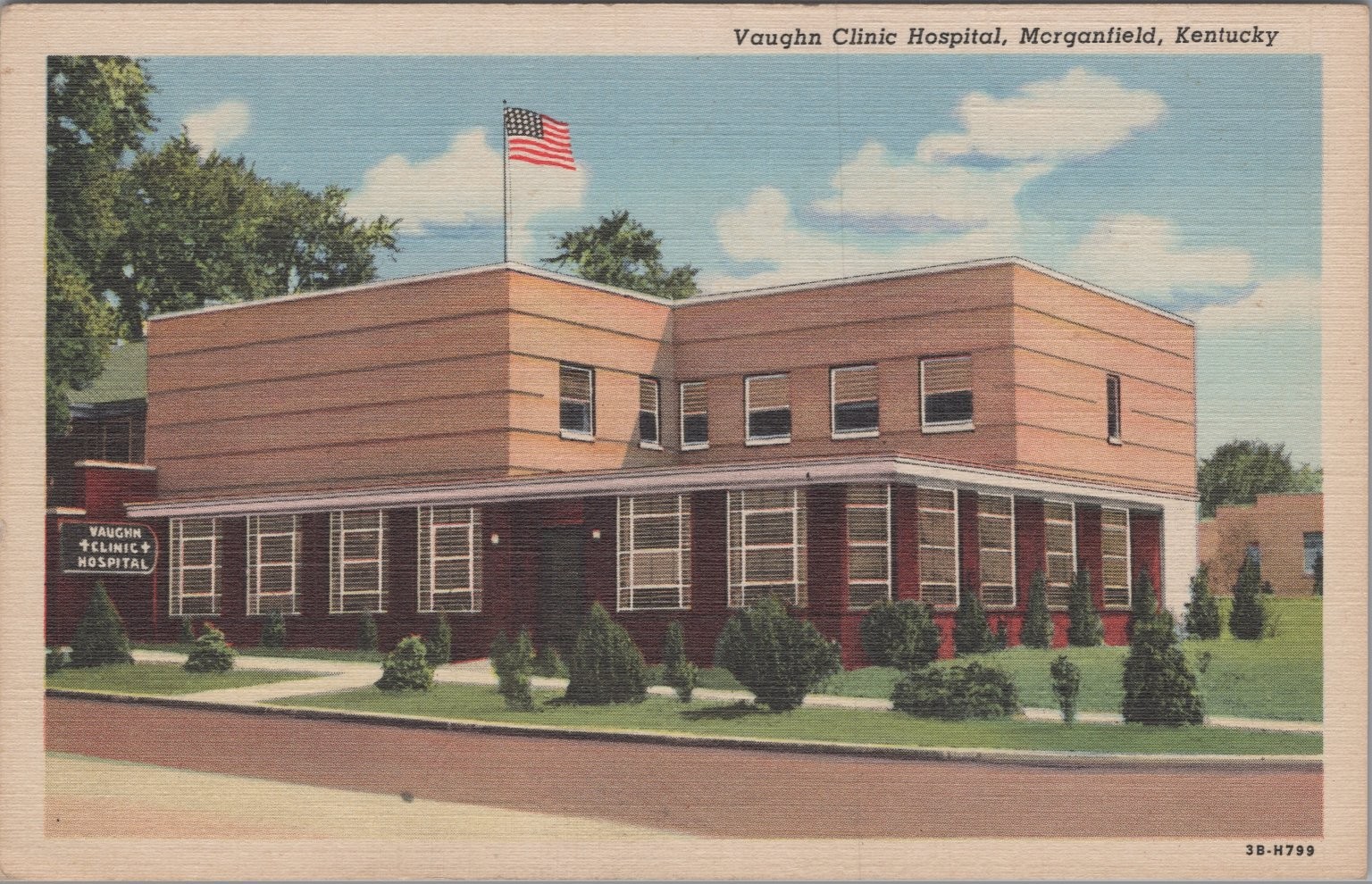 Vaughn Clinic Hospital Morganfield KY Linen Postcard c1940s