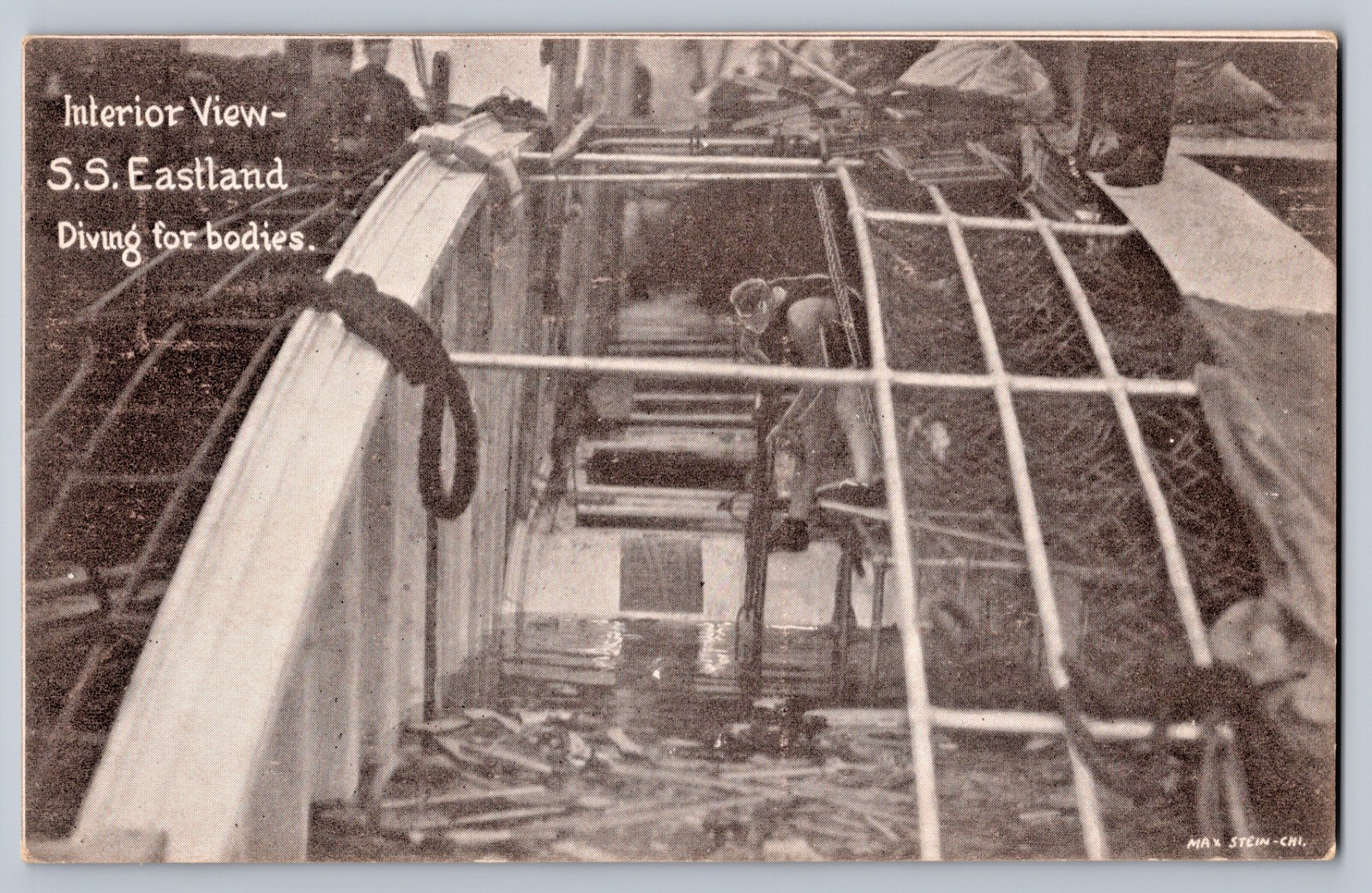 Chicago IL SS Eastland Disaster Interior View Diving For Bodies 1915 Postcard