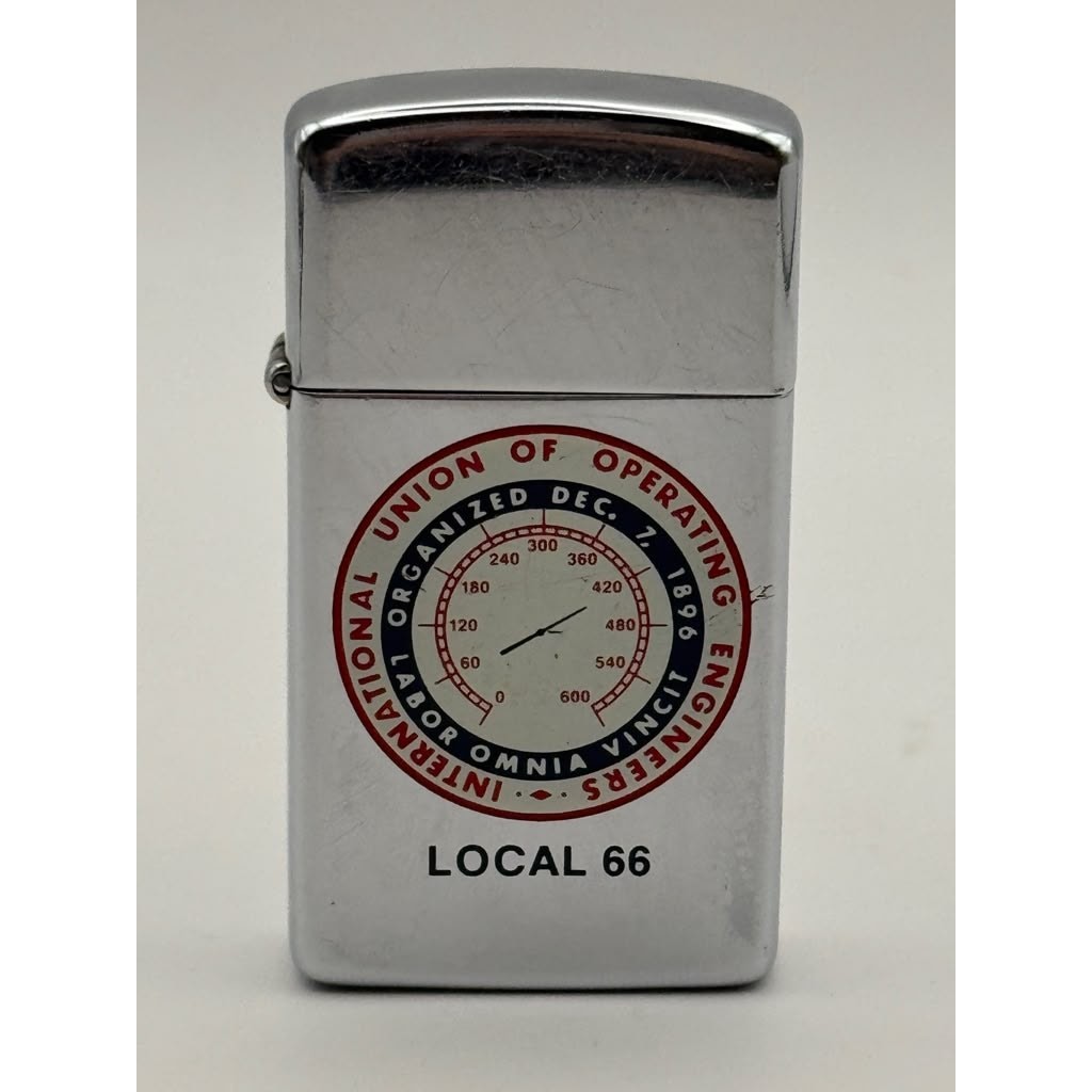 1988 Zippo Slim Operating Engineers Local 66 Windproof Lighter Appears Unfired 1988 Zippo Slim Operating Engineers Local 66 Windproof Lighter Appears Unfired