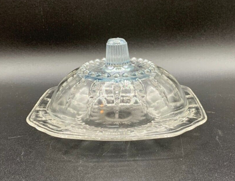Depression Glass Federal Glass Co. Round Covered Butter Dish Columbia Pattern