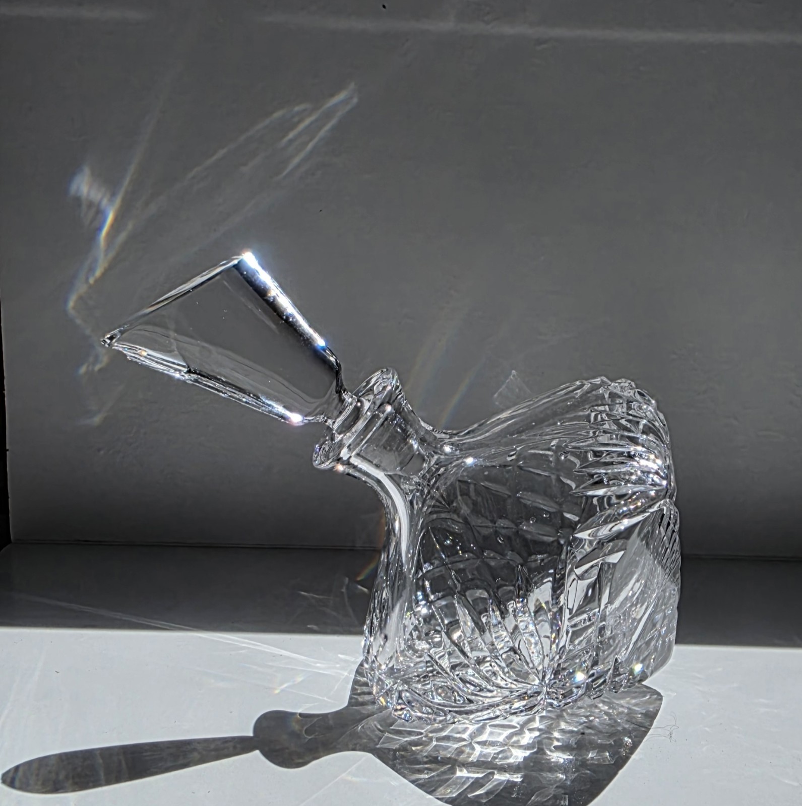 Astral Full Lead Crystal Perfume Decanter Hand Blown & Cut, Side Balanced Bottle