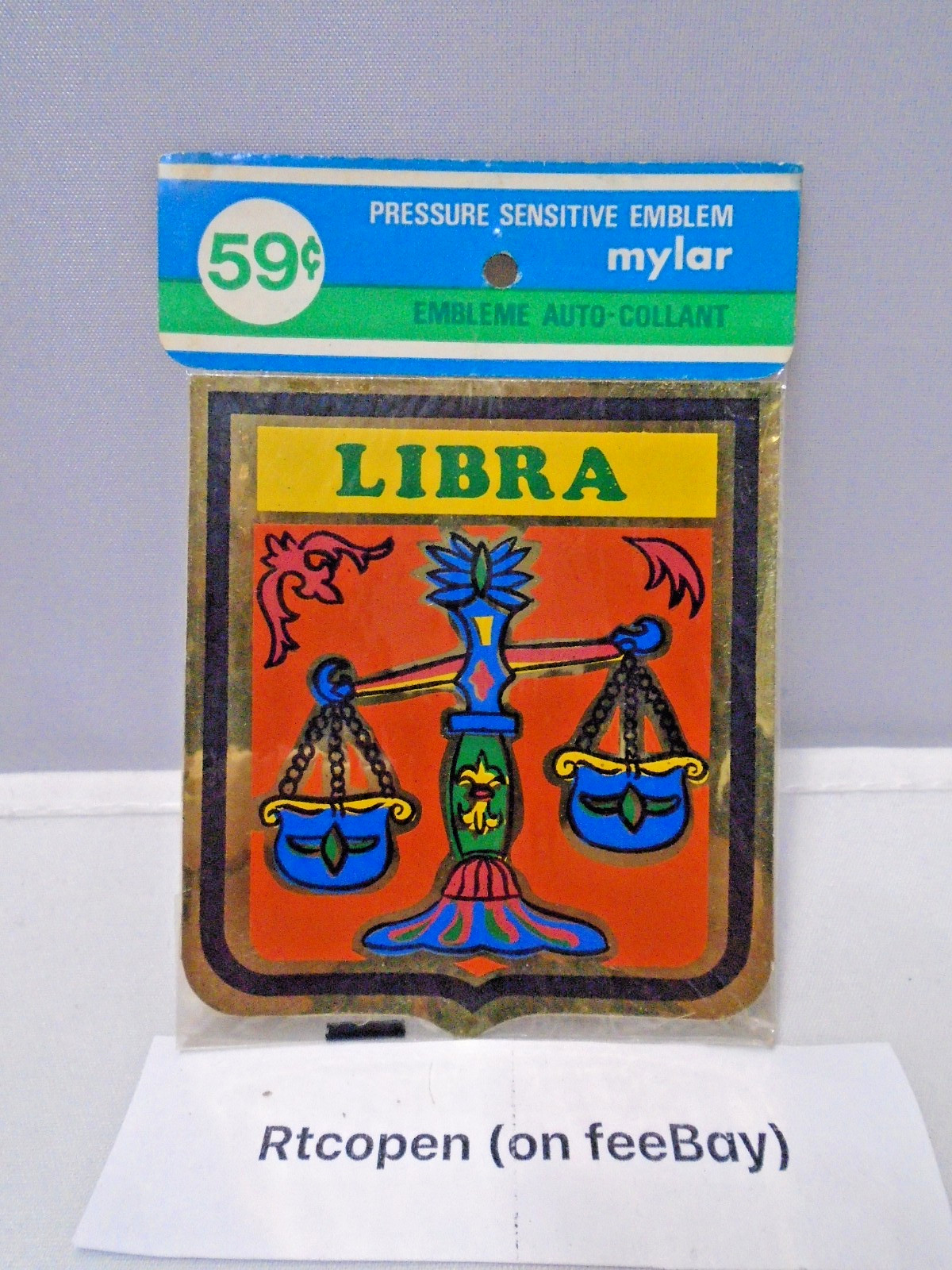 Vintage 1960s Pressure Sensitive LIBRA Zodiac Birth Sign Hippie Sticker 3\