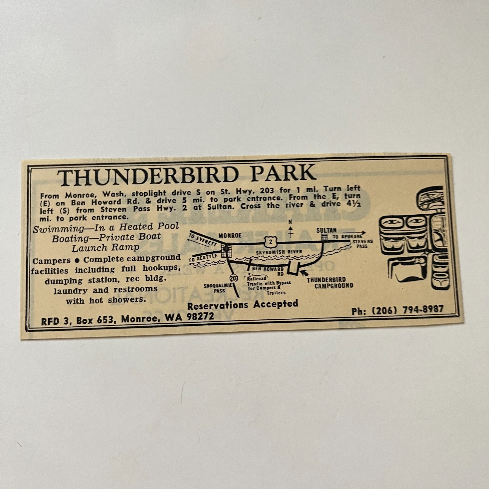 Thunderbird Park Swimming In A Heated Pool Boating Monroe WA 1974 Ad TAK7-M2 Thunderbird Park Swimming In A Heated Pool Boating Monroe WA 1974 Ad TAK7-M2