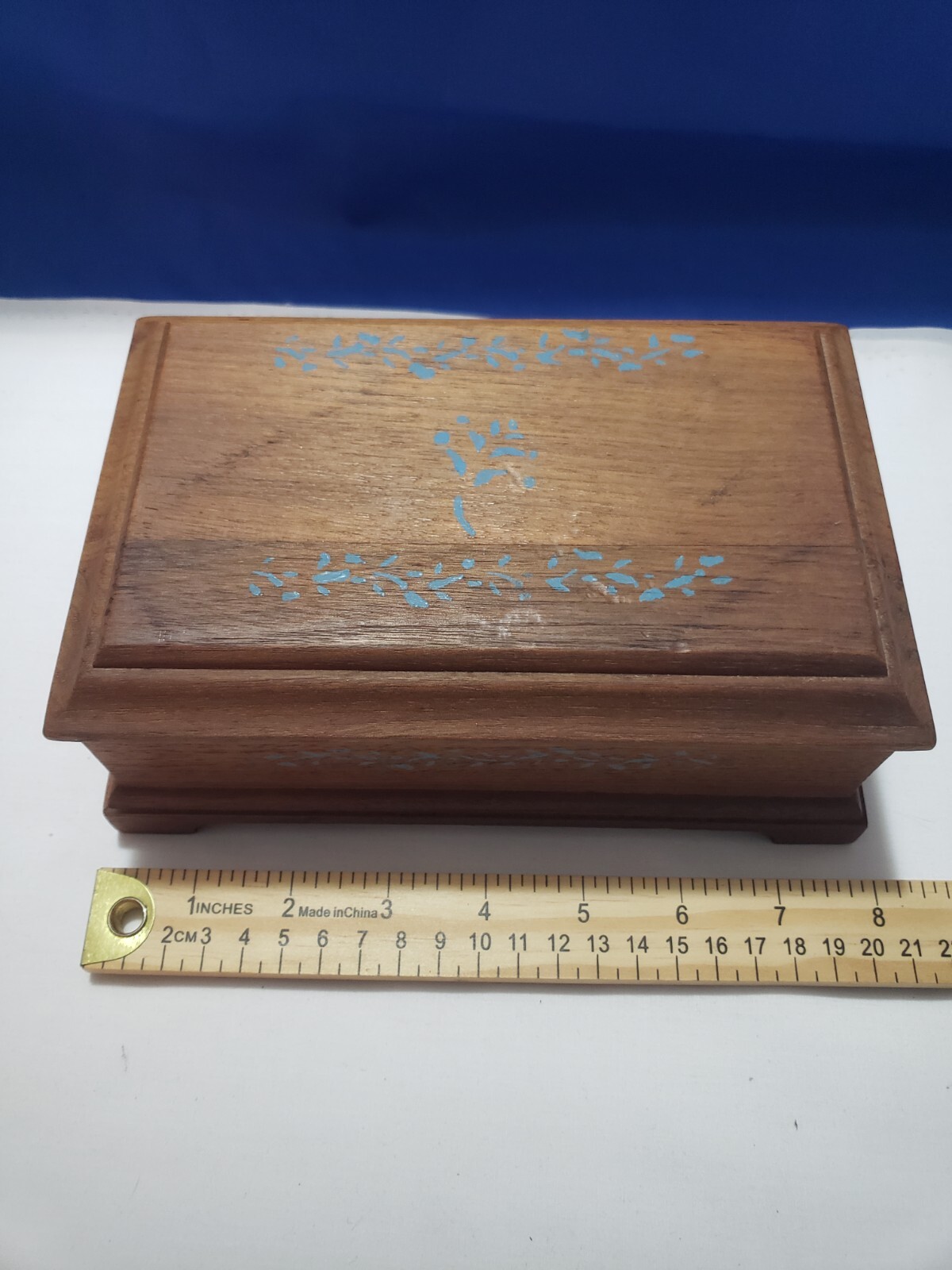 Reuge Music Jewelry Box The Anniversary Waltz Wooden Light Blue Floral Vintage Reuge Music Jewelry Box The Anniversary Waltz Wooden Light Blue Floral Vintage