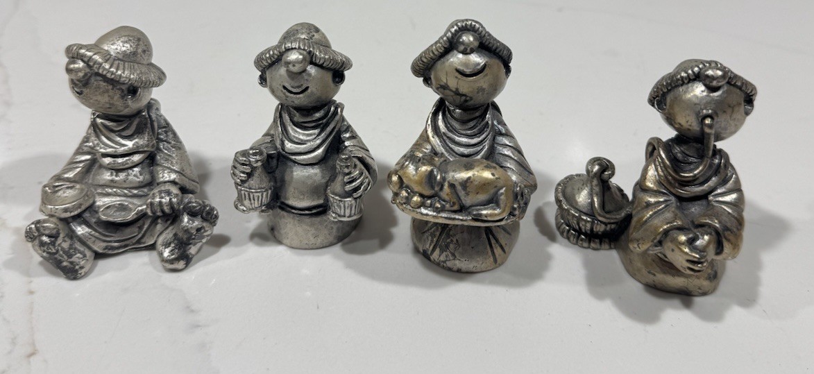 Vintage Peltro Italy Pewter Friar Monk Figurines Set of 4 MOD DEP