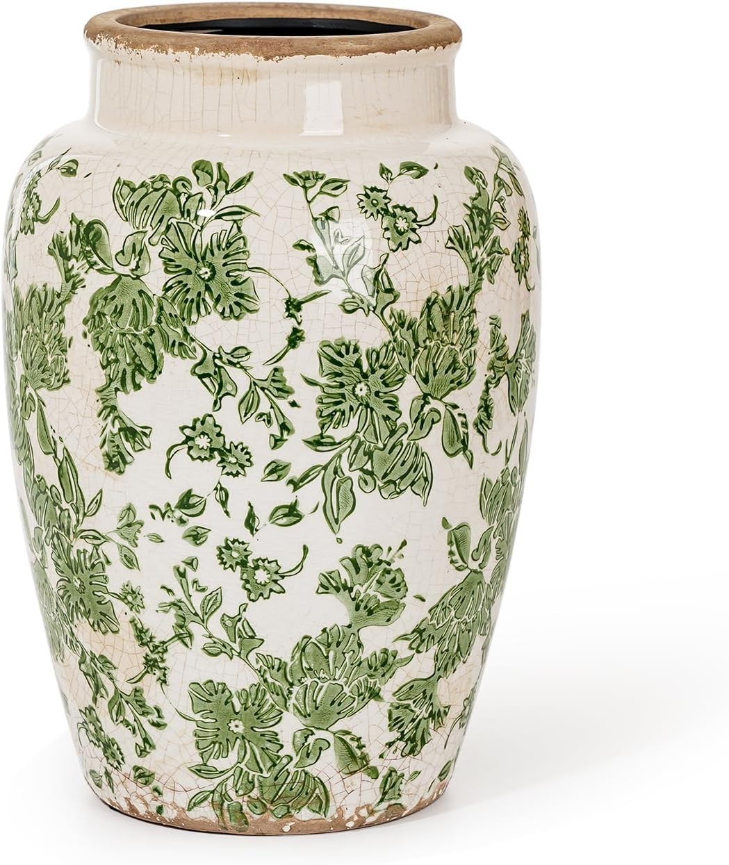Ceramic Flower Vase, Vintage Green Ice Cracked Glaze Porcelain Decor Ceramic Flower Vase, Vintage Green Ice Cracked Glaze Porcelain Decor