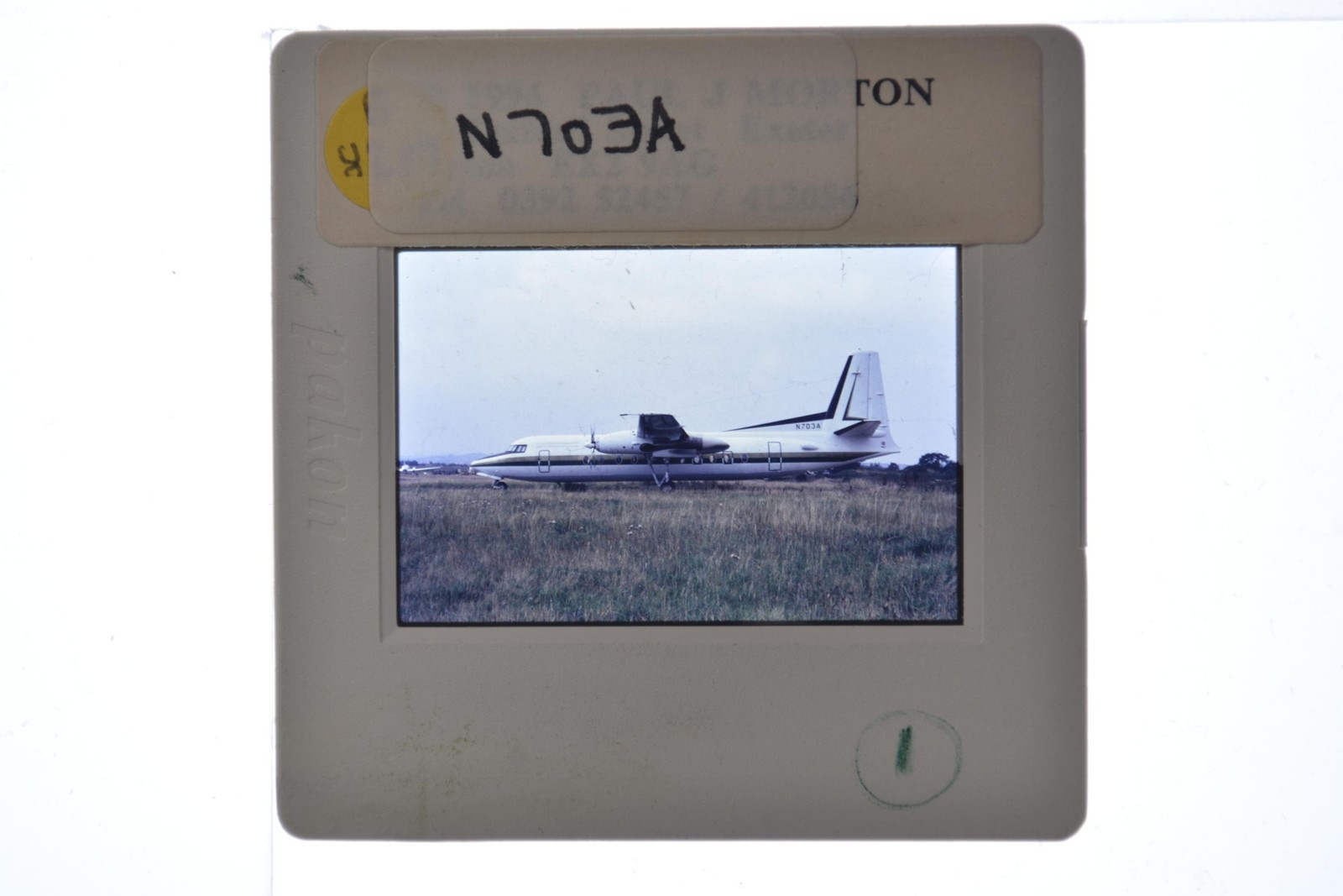 Grumman Gulfstream I N703A Turboprop Aircraft Grass Airfield c2000s 35mm Slide