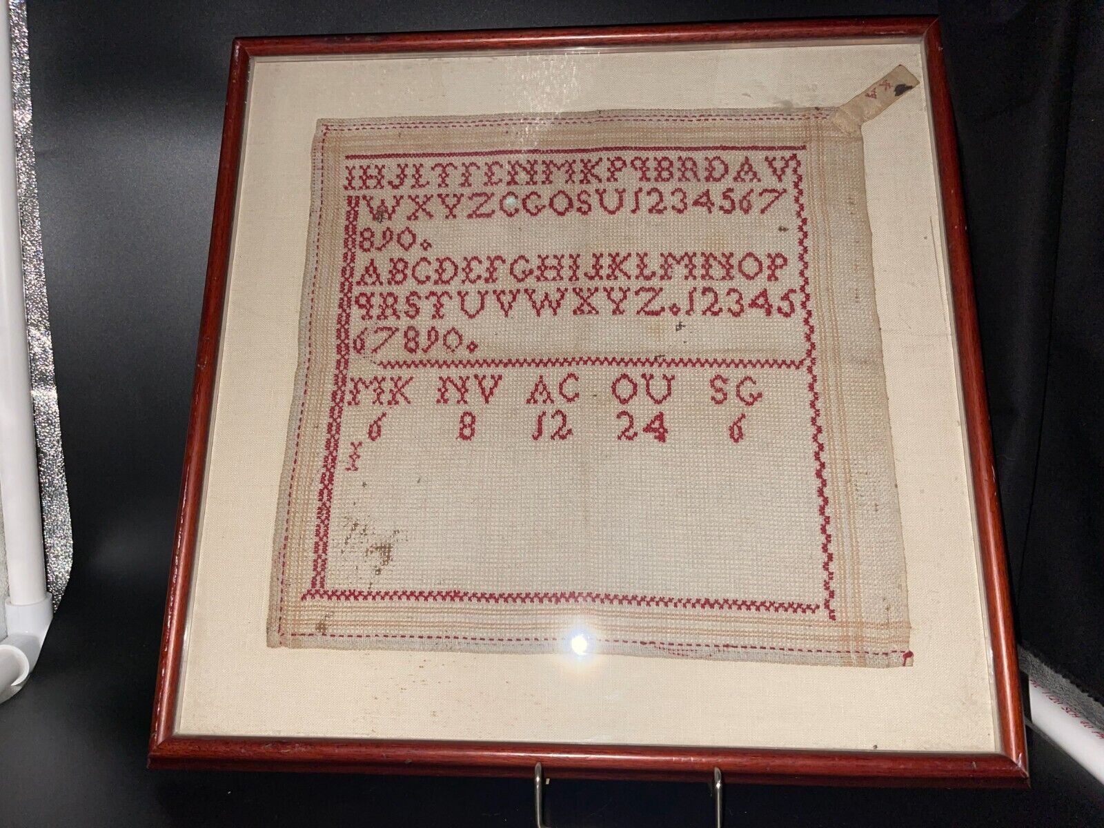 Antique Cross Stitch Circa 1800 Alphabet Dutch Sampler Framed Amsterdam Red