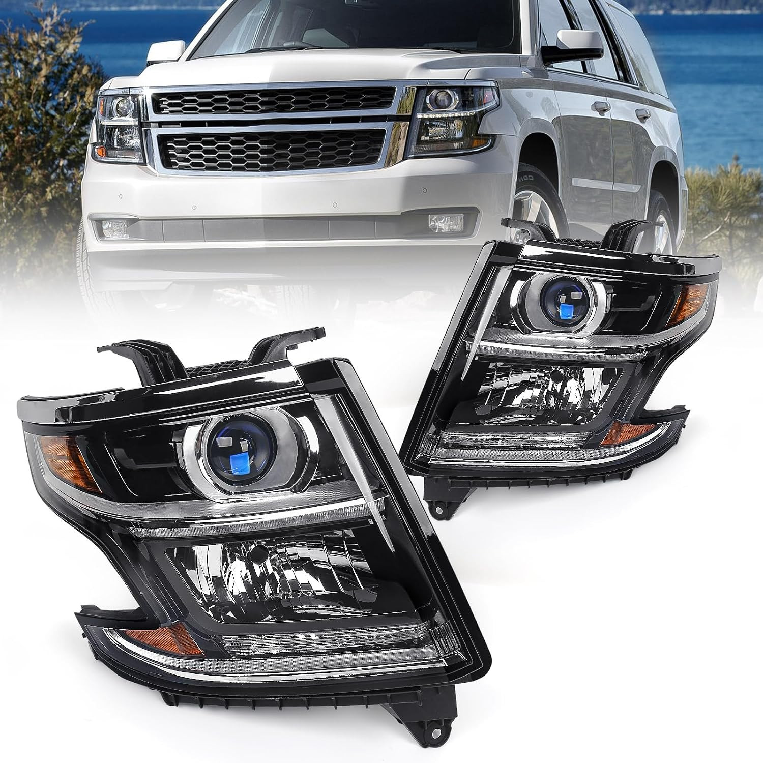 Halogen Headlight W/O Bulbs for Chevy Tahoe/Suburban 2015-2020 a Pair