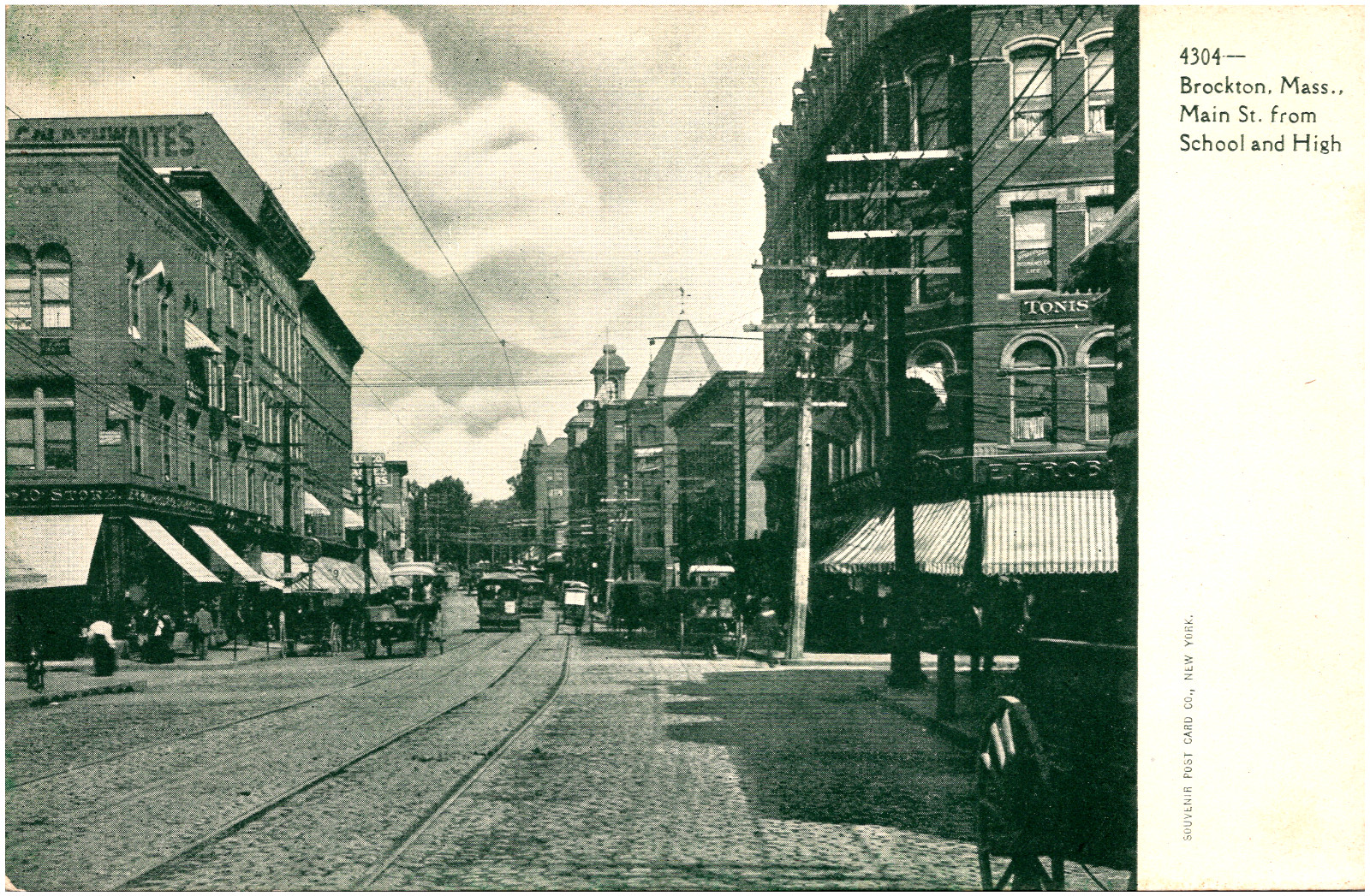 Main Street from School & High Brockton Massachusetts MA 1900s Postcard UDB Main Street from School & High Brockton Massachusetts MA 1900s Postcard UDB