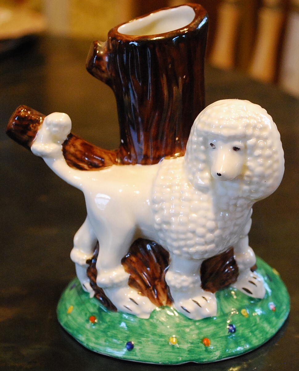 Antique PORCELAIN SPILL VASE POODLE DOG Circa 1850s France STAFFORDSHIRE STYLE