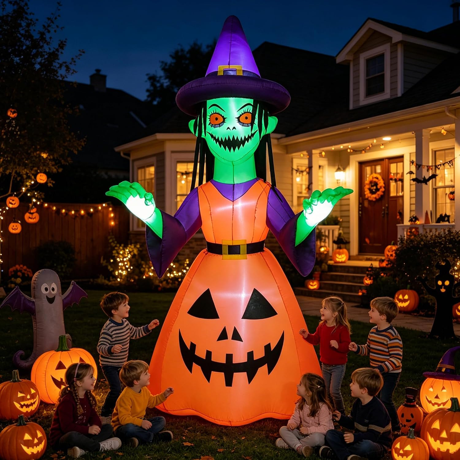 Giant 12Ft Halloween Inflatable Yard Decor Witch Outdoor Decorations, with Build