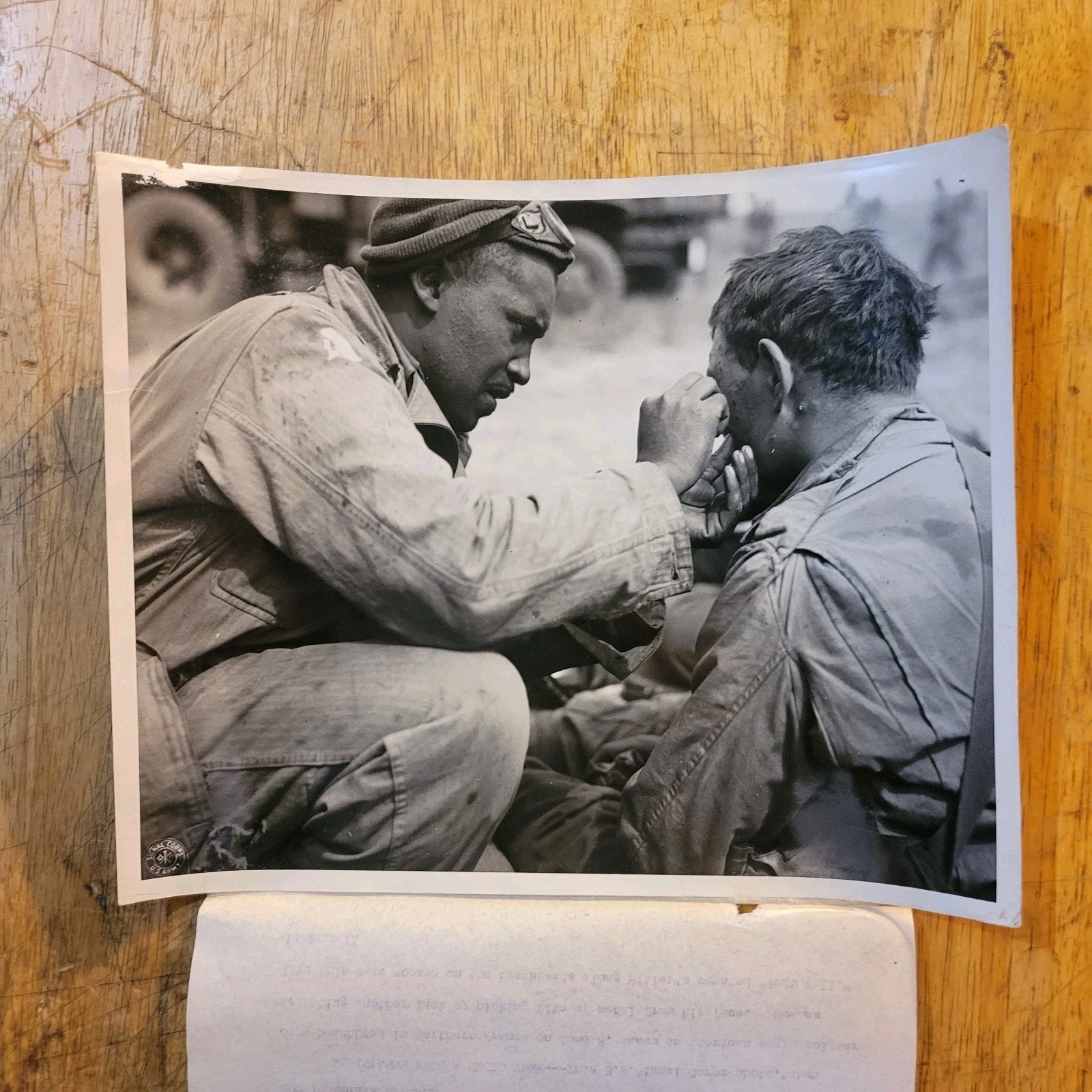 African American Soldier Picking Shrapnel From Face U.S. Army Signal Corps Photo