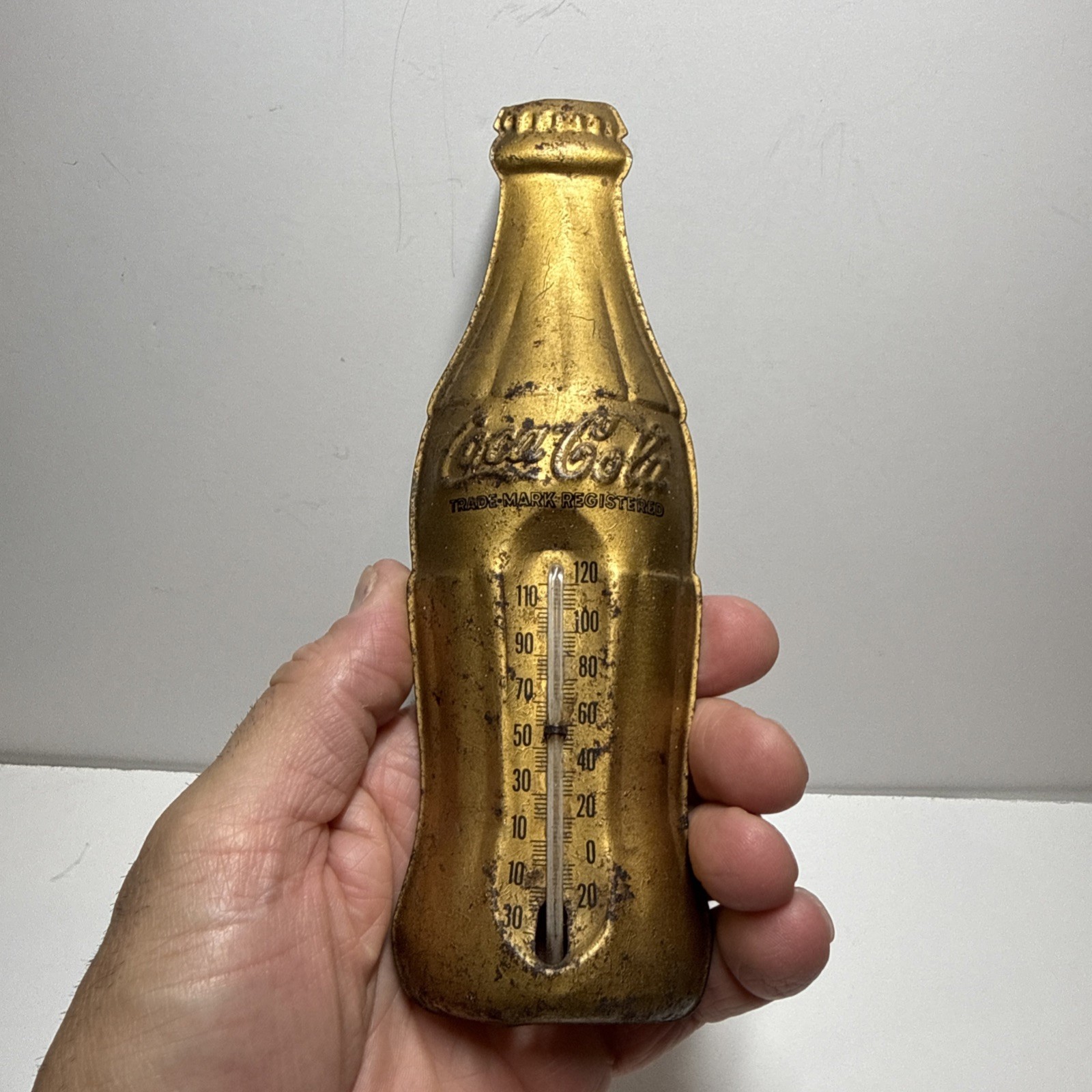 Vintage Small Sized Tin Coca-Cola Bottle Shaped Thermometer