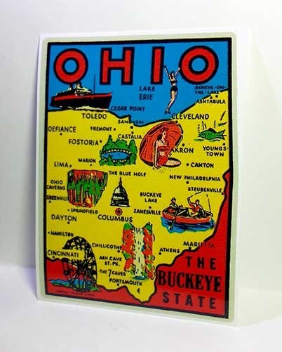 Ohio The Buckeye State Vintage Style Travel Decal / Vinyl Sticker, Luggage Label Ohio The Buckeye State Vintage Style Travel Decal / Vinyl Sticker, Luggage Label