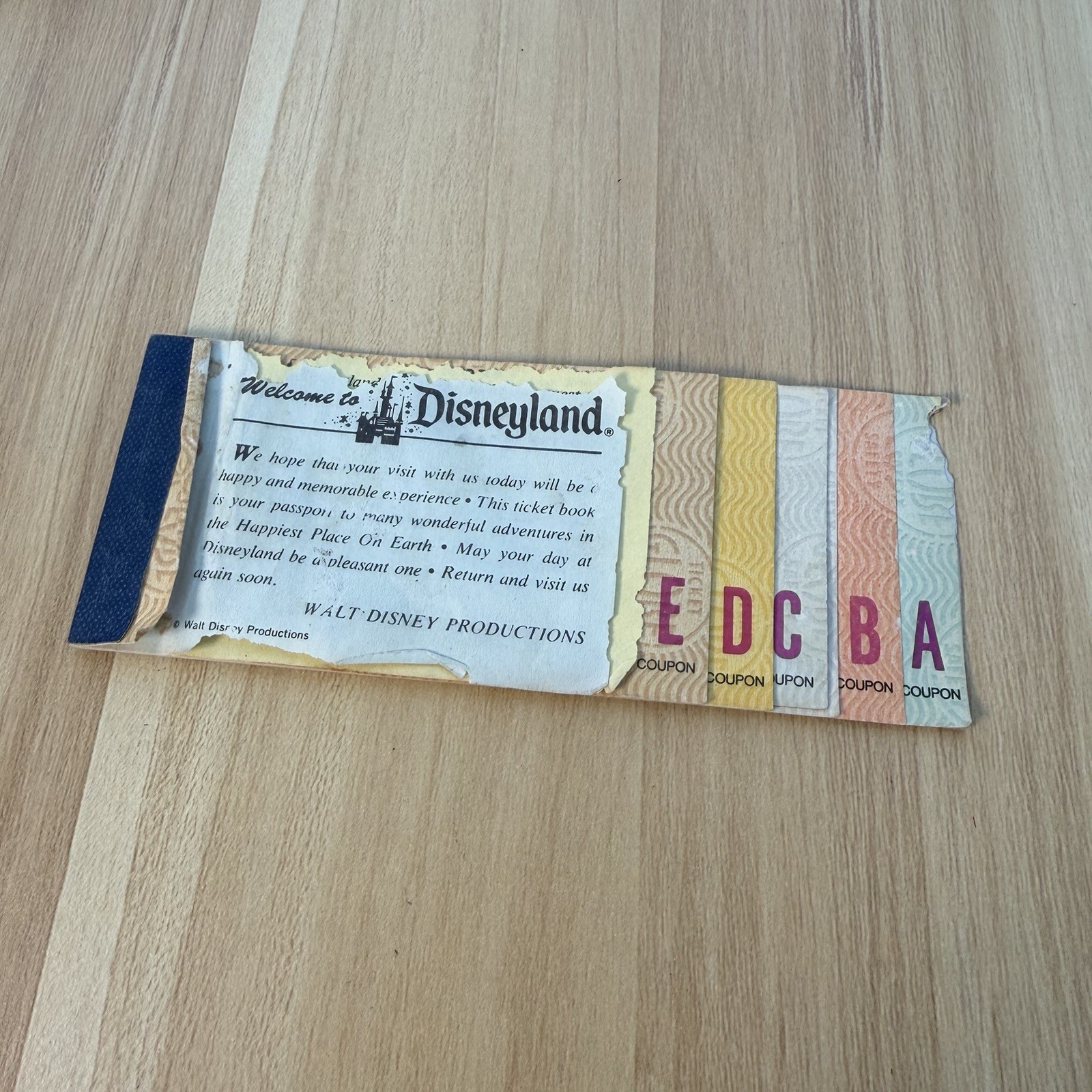 Disneyland Ticket book  1974 Adult  E thru A with 8 of 11 Tickets Intact Vintage
