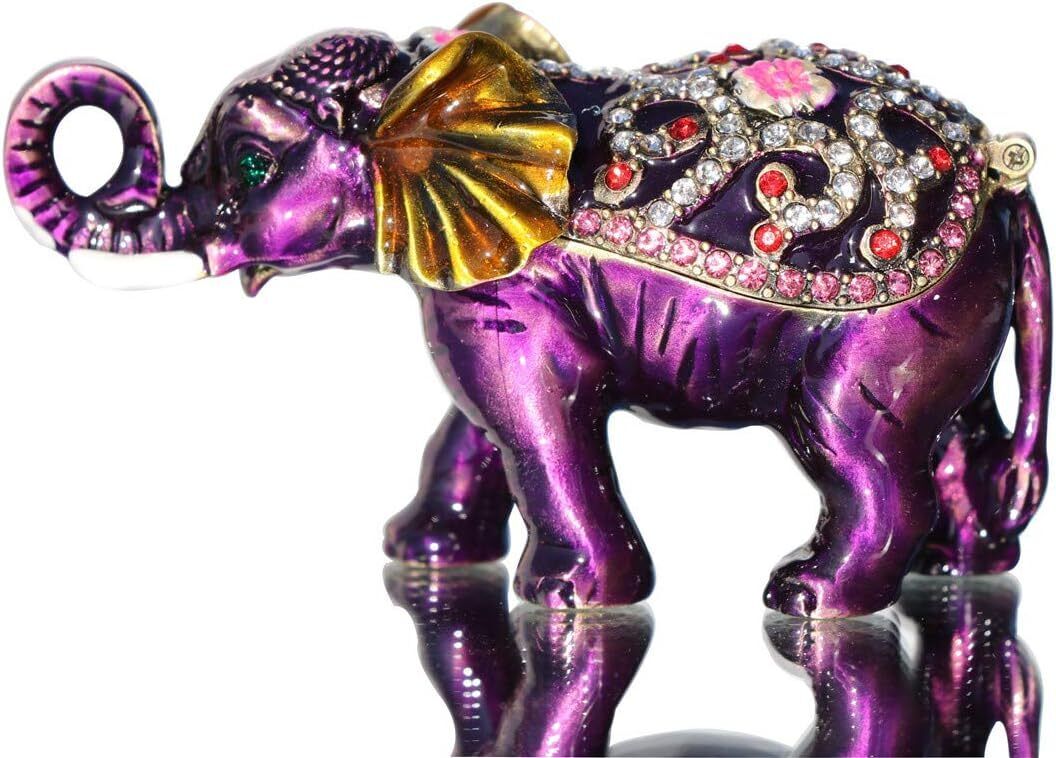 Bejeweled Enameled Animal Trinket Box/Figurine With Rhinestones-Purple elephant