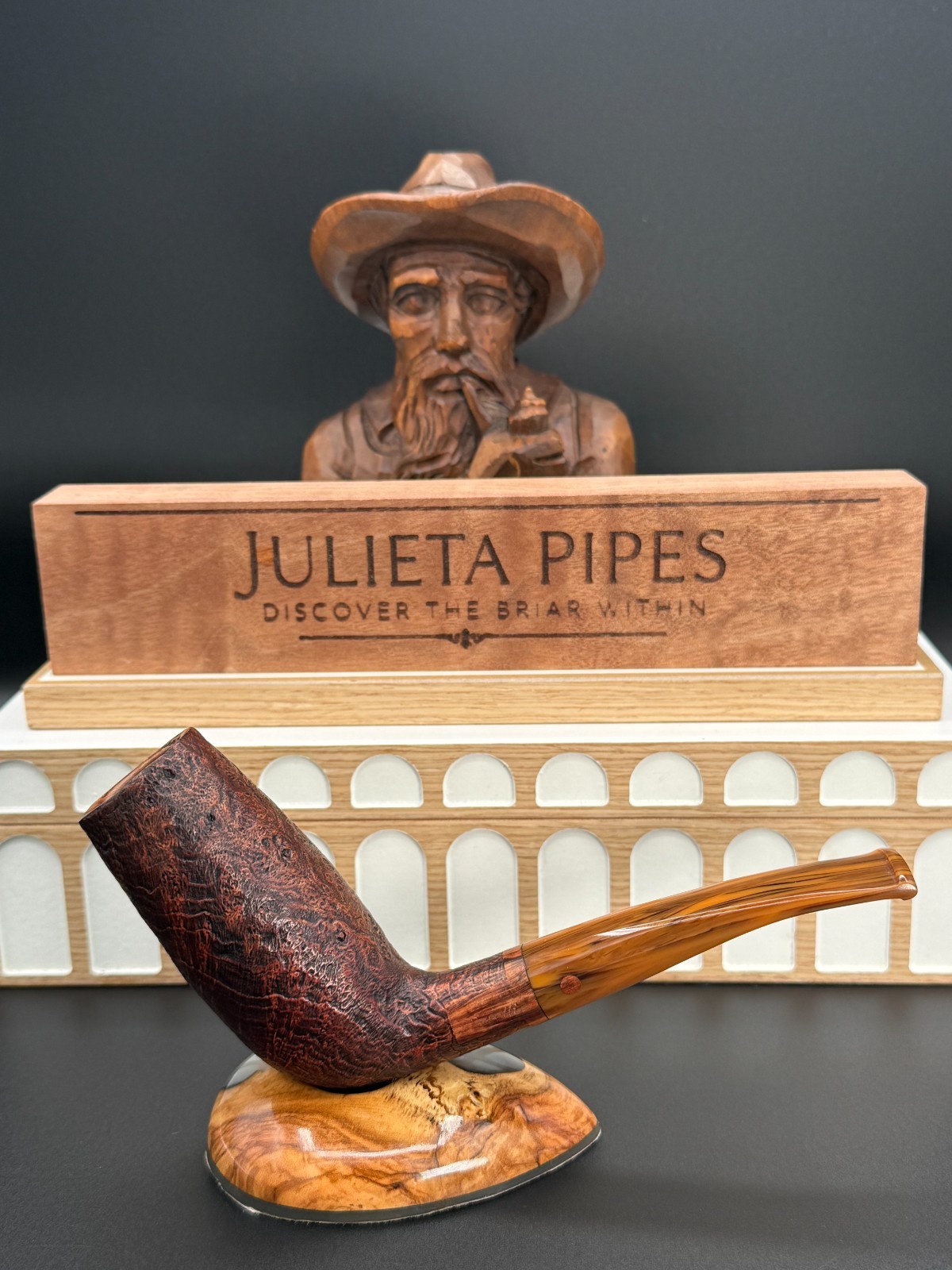 Moretti 2016 Large Bent Dublin Estate Tobacco Pipe Butterscotch Stem Italy