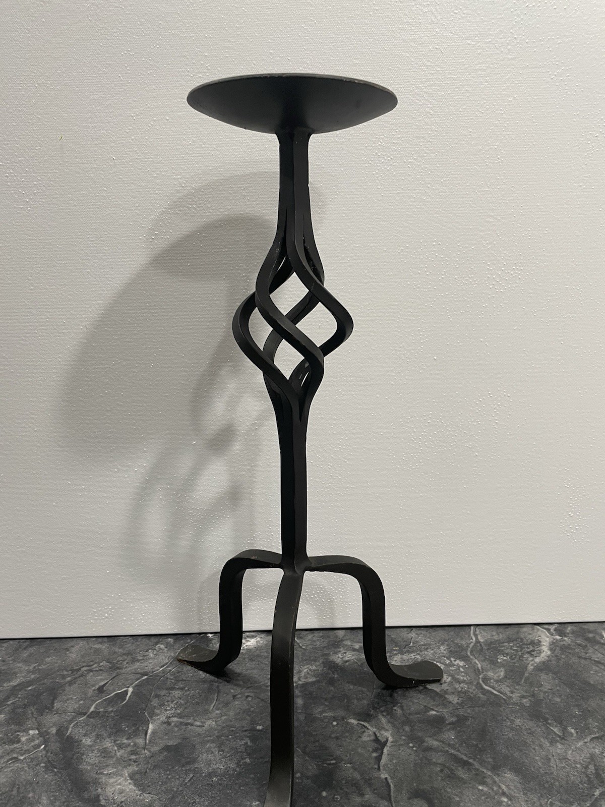 15 Inch Vintage Black Wrought Cast Iron Candle Holder