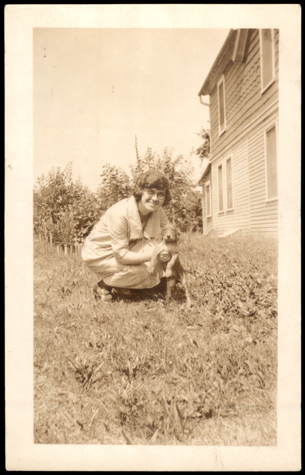 Woman Dog Pet 1920s Snapshot Photograph Outdoor Candid Americana
