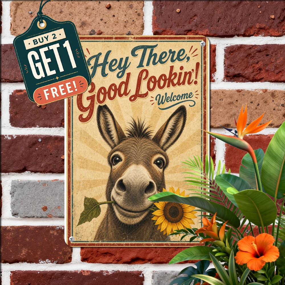 Funny Bathroom Nice Ass Donkey Sunflower Metal Sign Tin Plaque 8x12