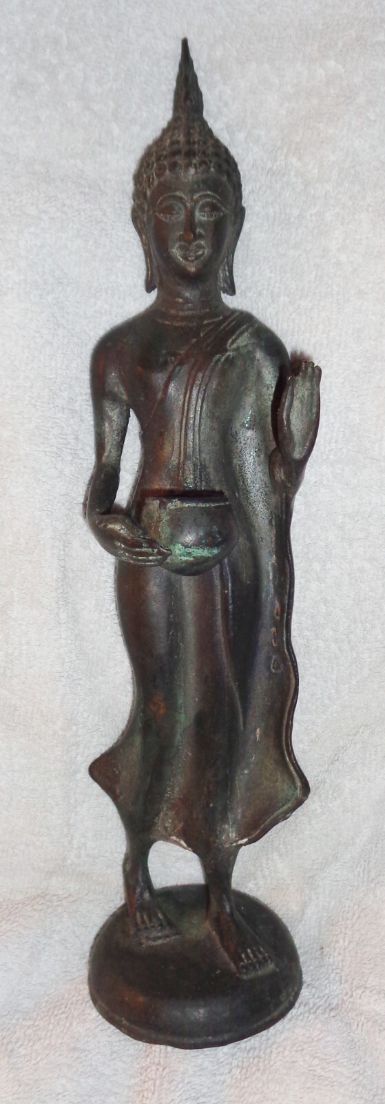 19c Vintage Sukhothai Style Walking Buddha Bronze Statue 12 X 3 Inches