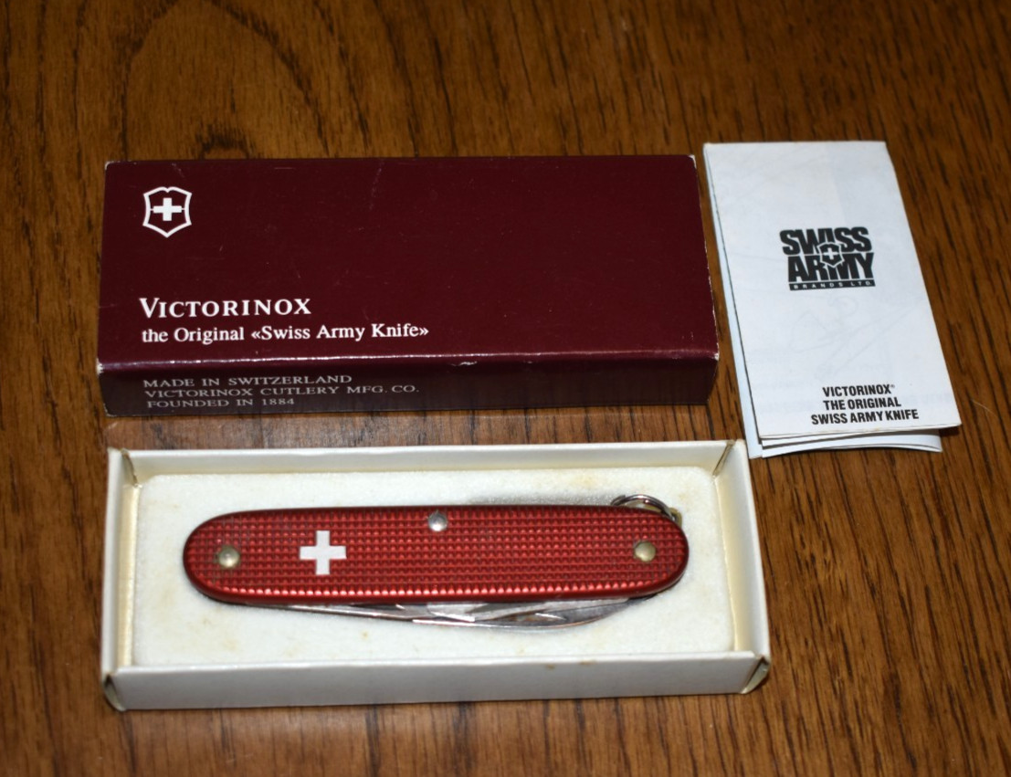 Vintage Victorinox Red Alox Old Cross Pioneer 93mm Swiss Army Knife Brass Liners