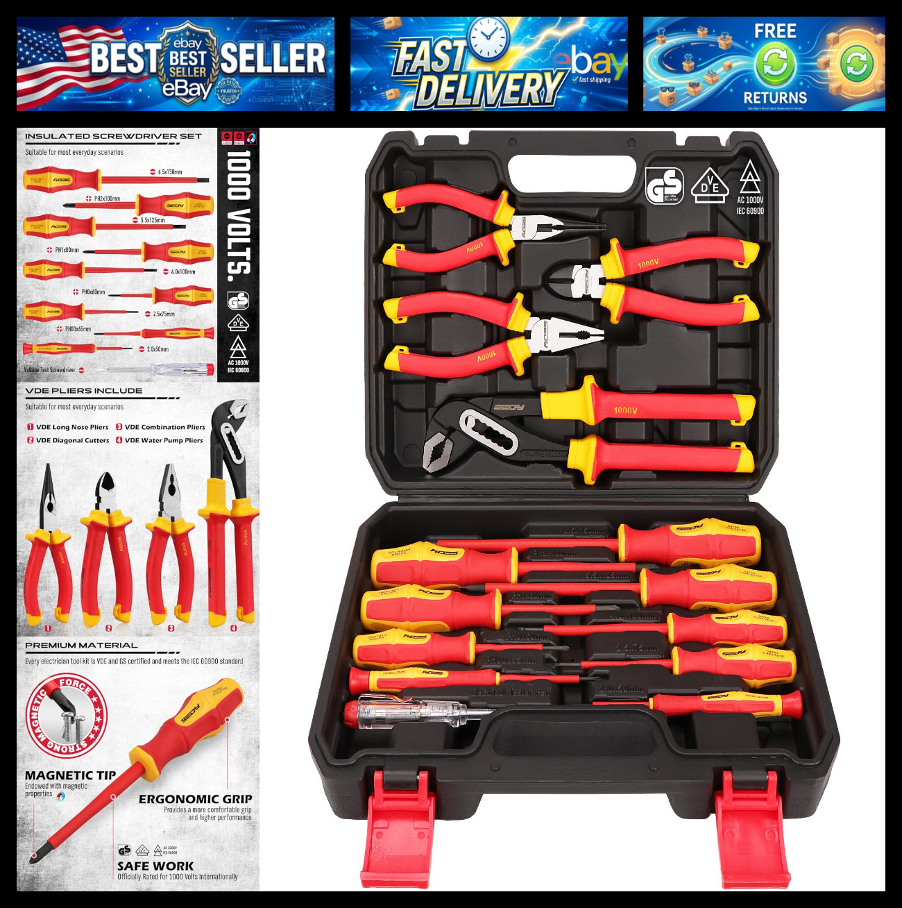 Insulated Screwdriver & Pliers Set: 14-Piece VDE Insulated Set 1000V Insulated E