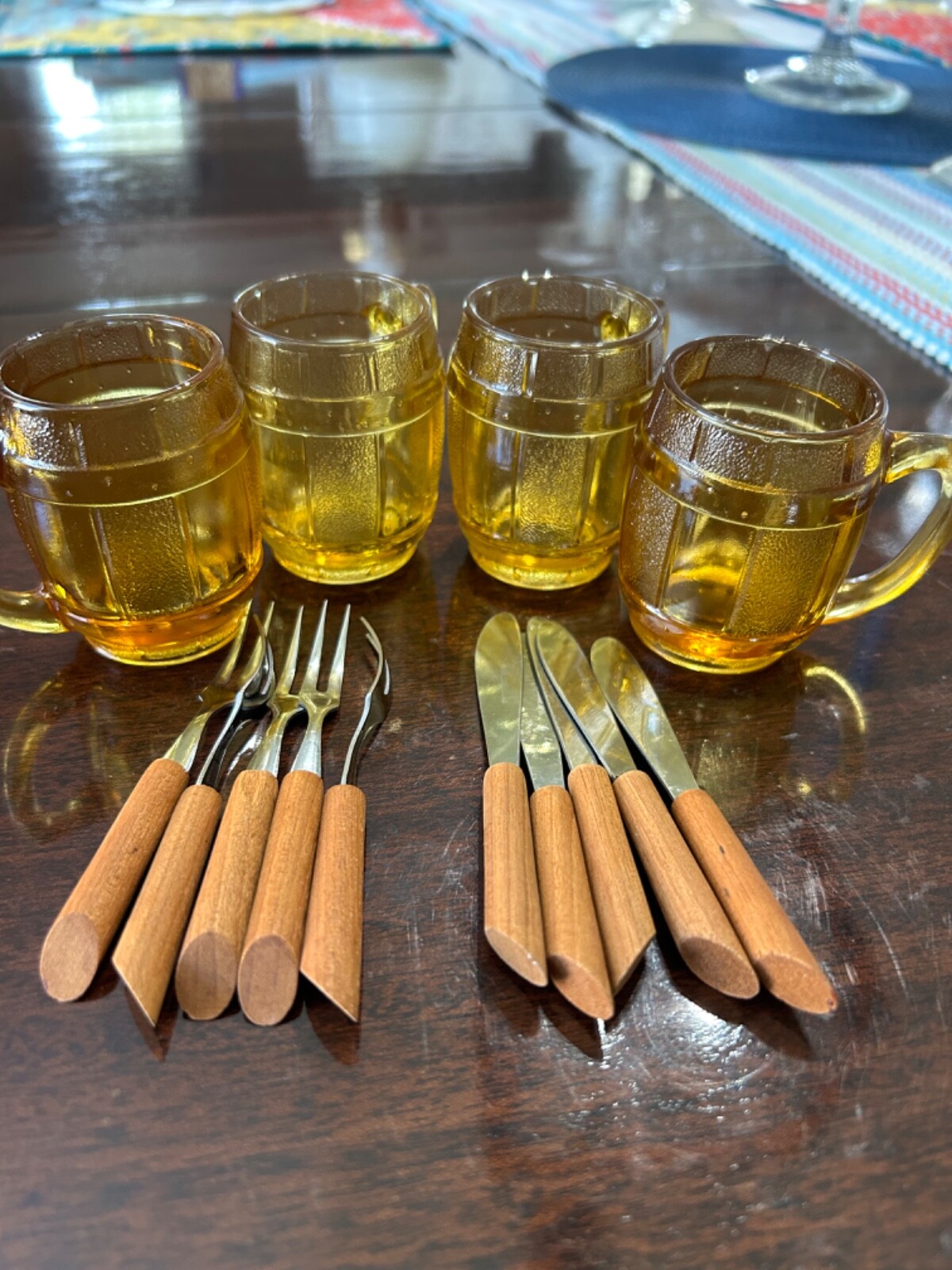 Vintage Amber Mini Beer Barrel Shot Glasses Appetizer Glasses Set of 4 w/cocktai