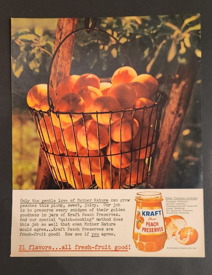 Original 1962 Kraft Peach Preserves print ad 10 x13