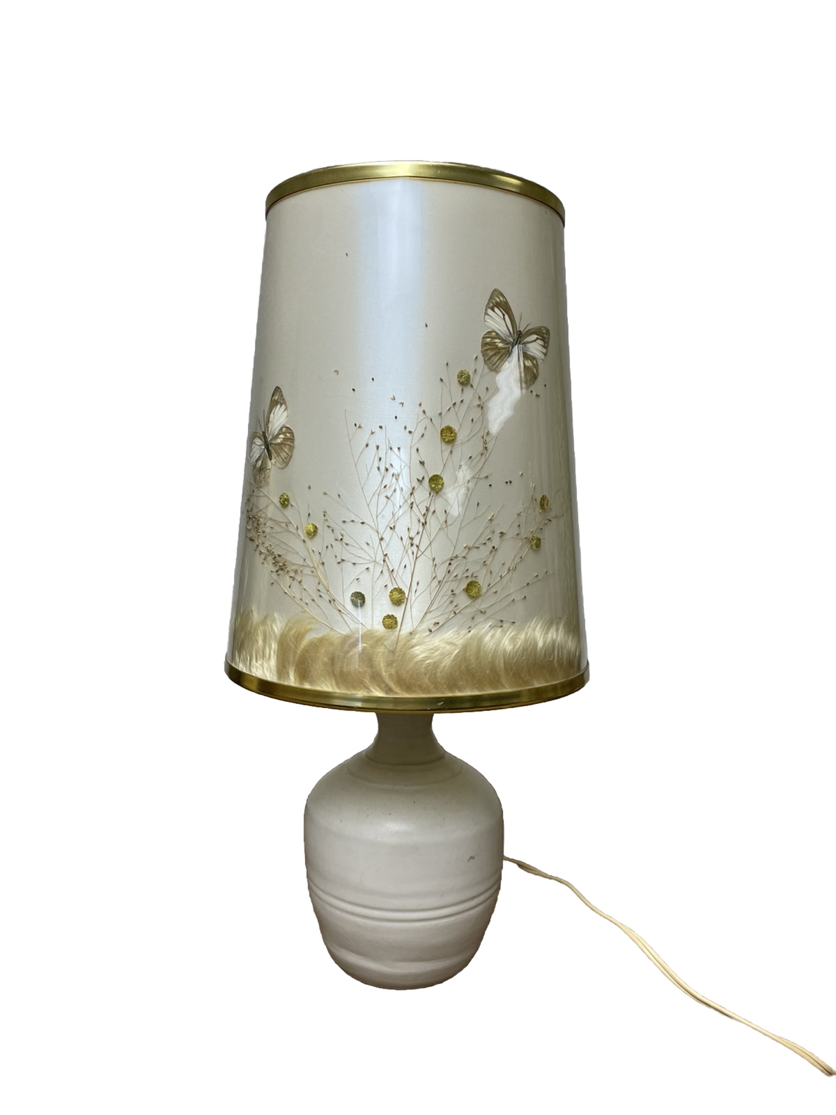 Vintage Van Brugge Pottery Table Lamp w Butterfly Lamp Shade