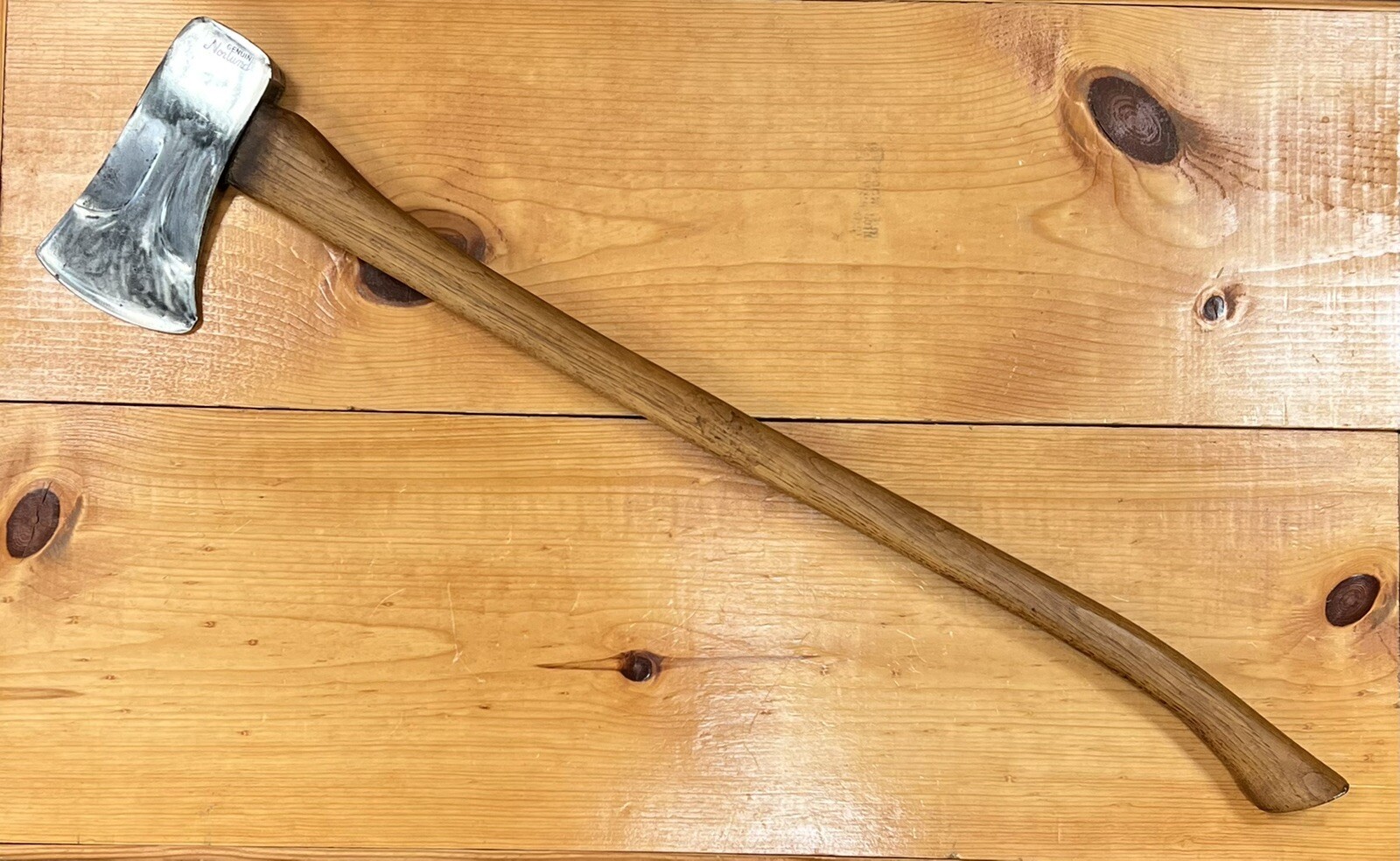 Vintage Rare Genuine Norland Single Bit Axe With Bevels With Handle