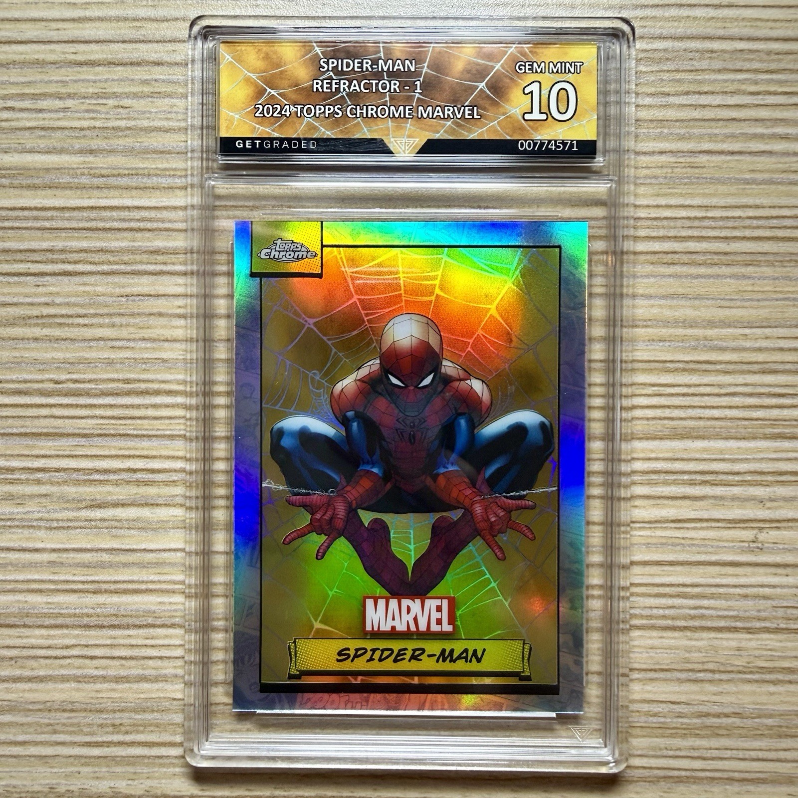 2024 Topps Chrome Marvel Spider-Man Refractor #1 GetGraded 10 GG10 NOT PSA BGS 2024 Topps Chrome Marvel Spider-Man Refractor #1 GetGraded 10 GG10 NOT PSA BGS
