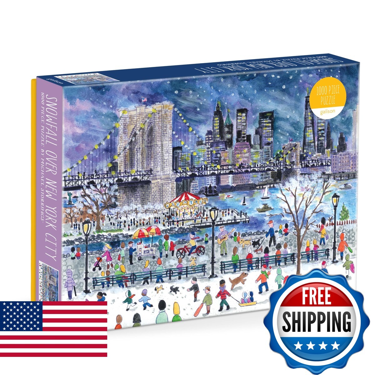 Galison Snowfall Over York City 1000 Piece Michael Storrings Jigsaw Puzzle