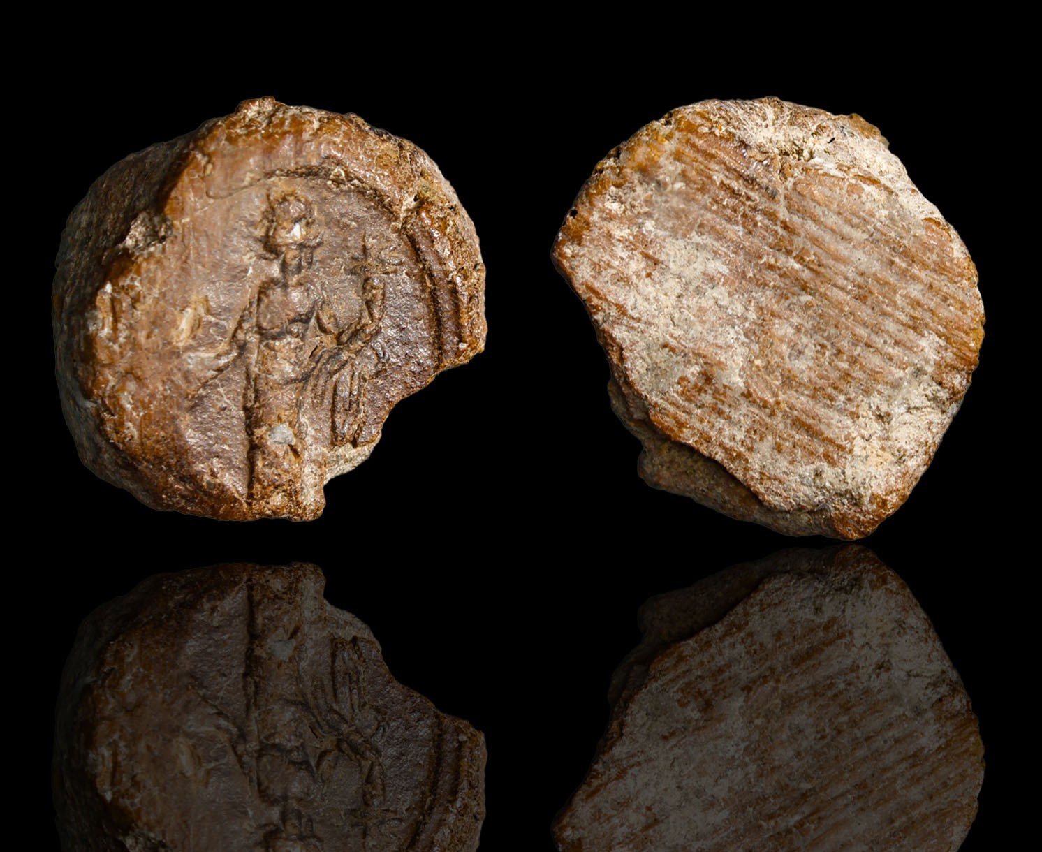 Certified Artifact Hellenistic Terracotta Tessera with Tyche-Fortuna 300BC Certified Artifact Hellenistic Terracotta Tessera with Tyche-Fortuna 300BC