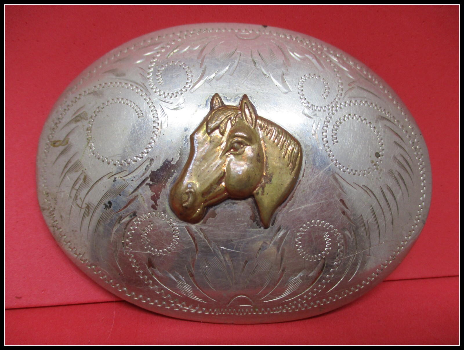 Hand Made OLD COMSTOCK German Silver Horse Head Belt Buckle 