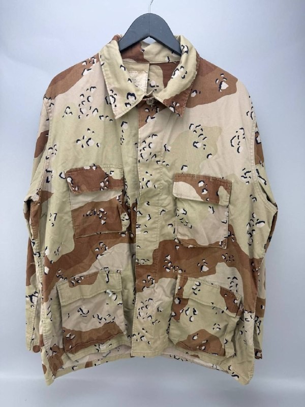Vintage US Army Coat Mens XL Long Desert Chocolate Chip Camo Combat Jacket BDU