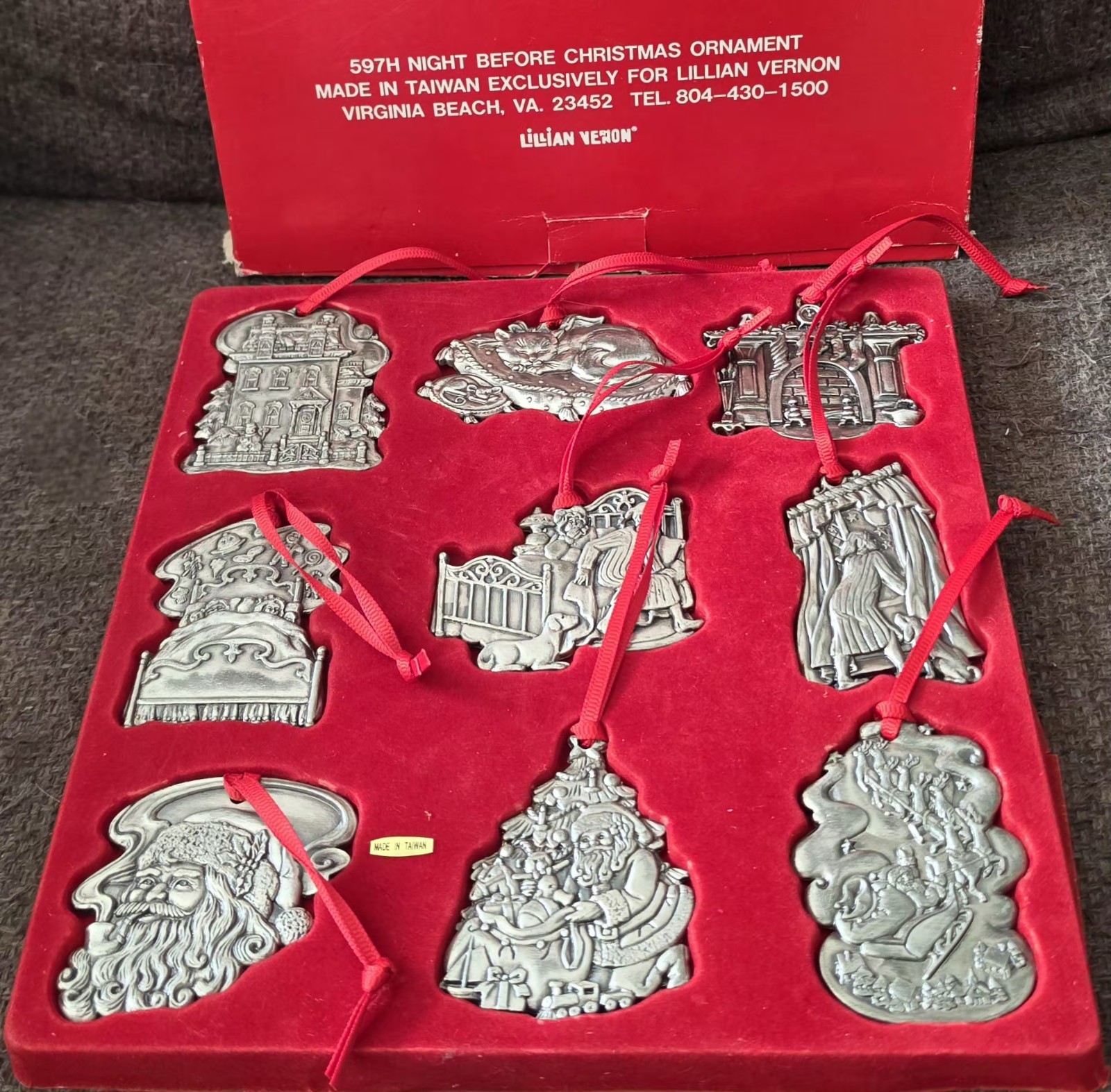 Madison Avenue * 9pc * Pewter * Twas The Night Before Christmas * Ornament Set *
