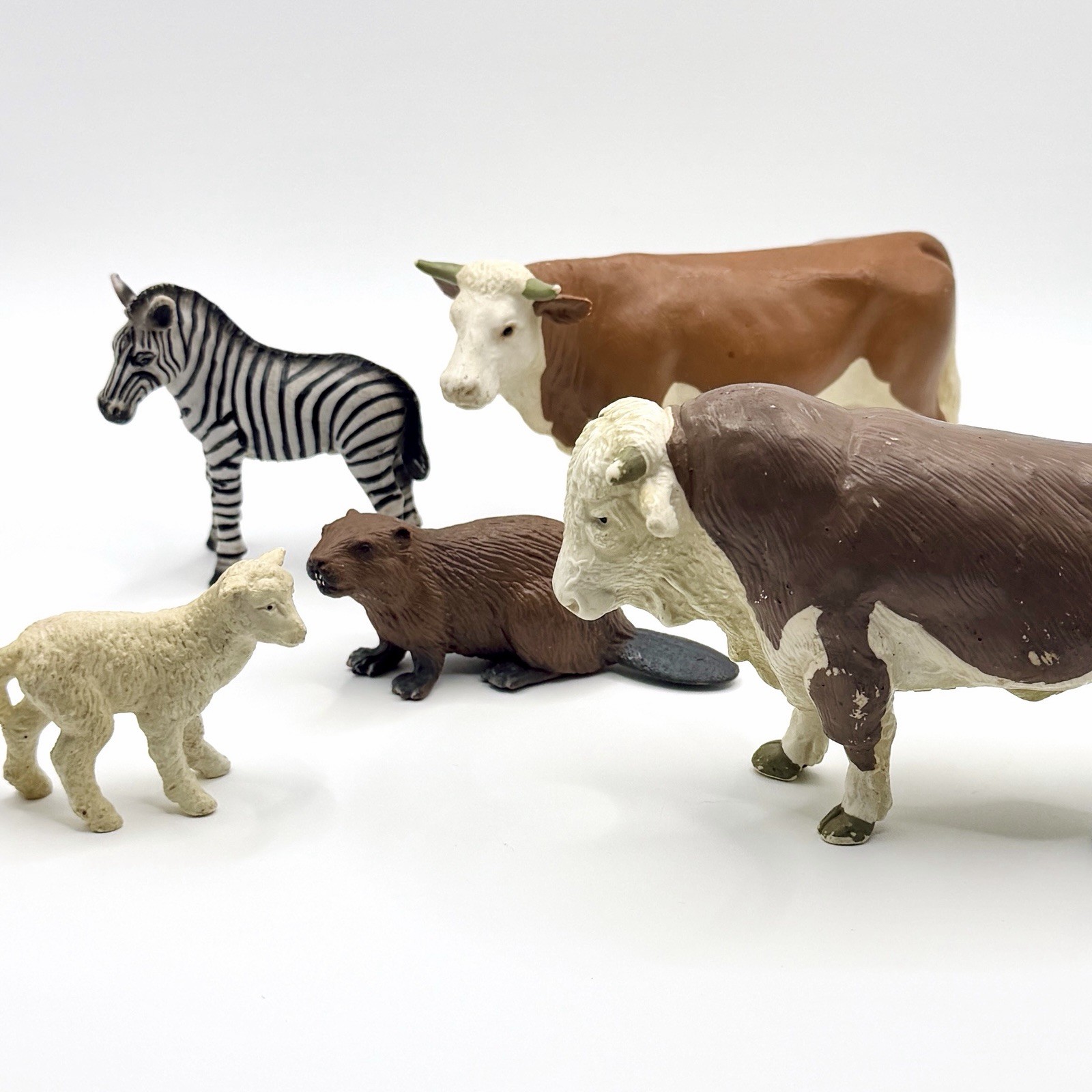 Vintage Schleich Figurine Animal Lot Hereford Bull Cow Sheep Zebra Beaver