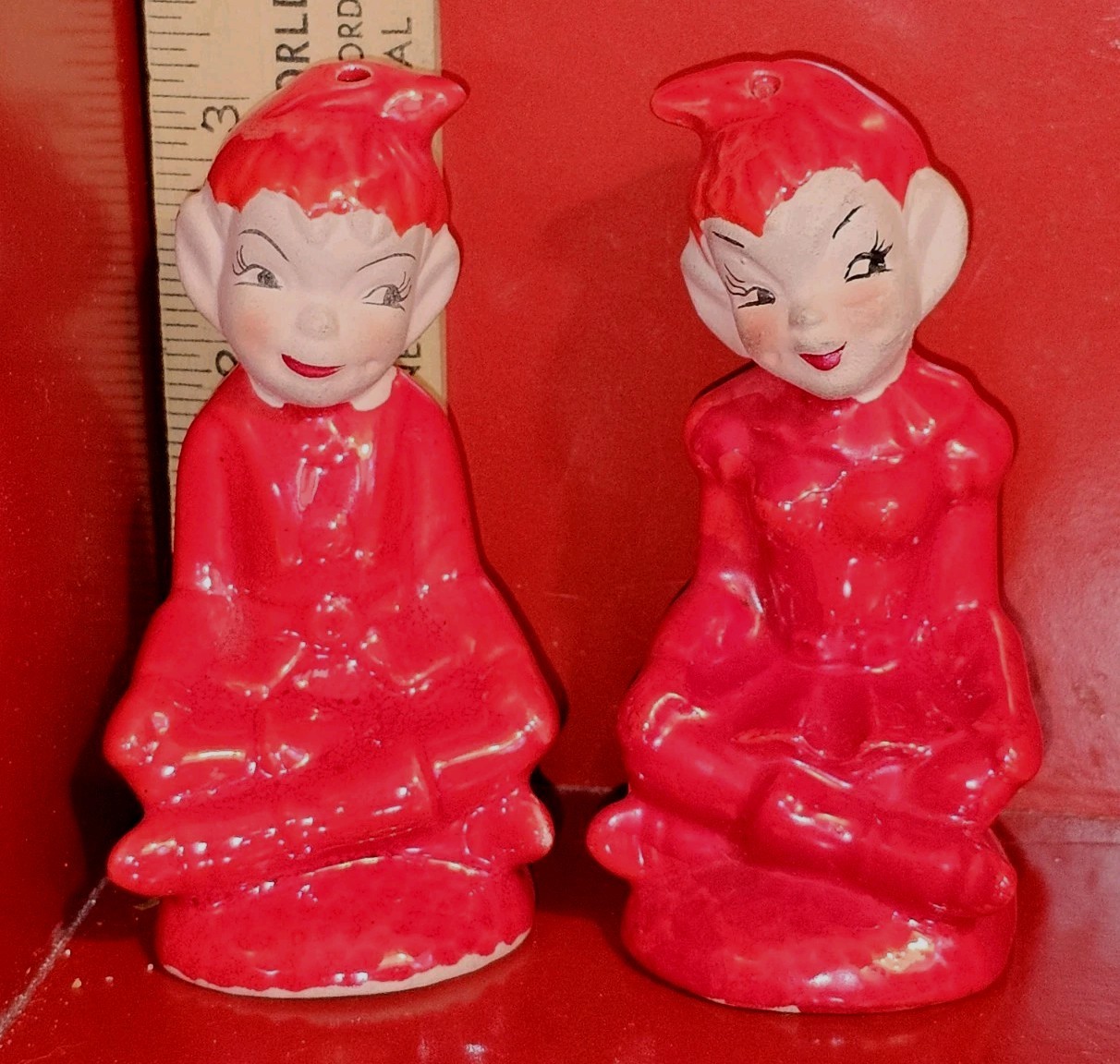 Vintage Gilner? Ceramic Elf Pixie Girl & Boy Salt & Pepper Shakers Lot Sp 16 Vintage Gilner? Ceramic Elf Pixie Girl & Boy Salt & Pepper Shakers Lot Sp 16