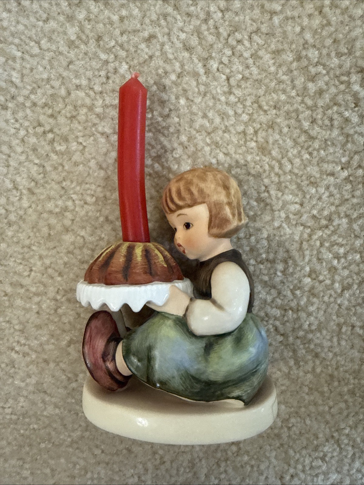 Hummel 338 “Birthday Cake” Figurine and Candle Holder TMK6, signed 1989