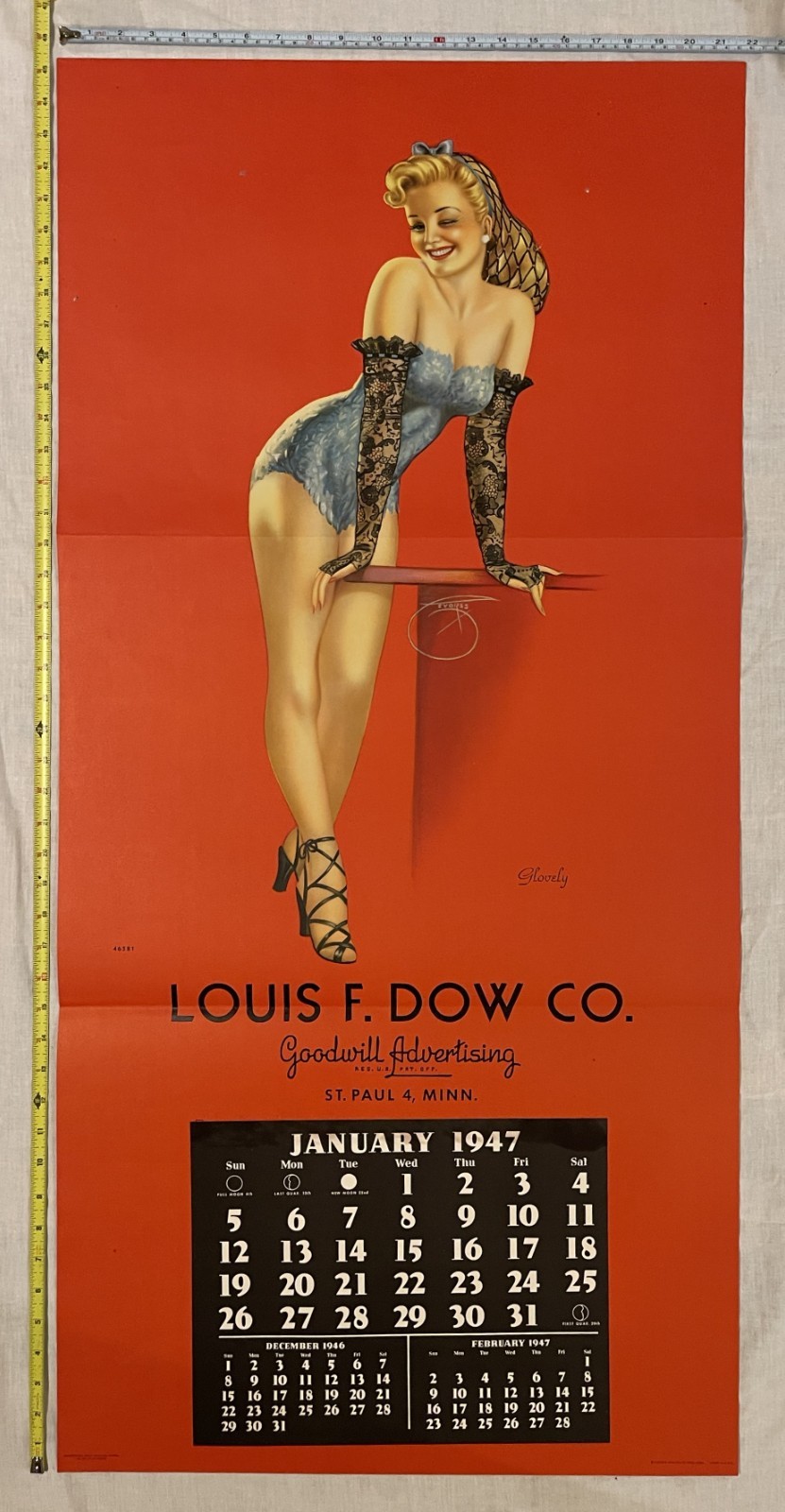 Vintage 1947 XL Pin-Up Calendar - Billy Devorss  - Louis F Dow Co.  43\