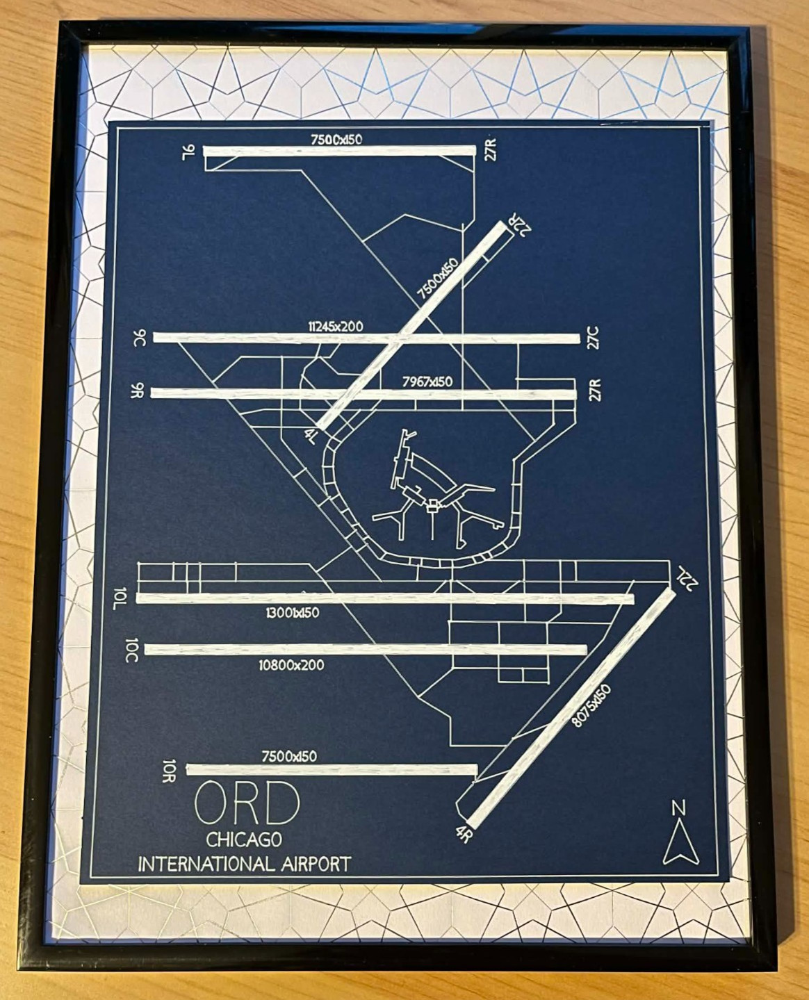 Chicago O\'Hare International Airport Blueprint In Frame ORD Runway Airport Map