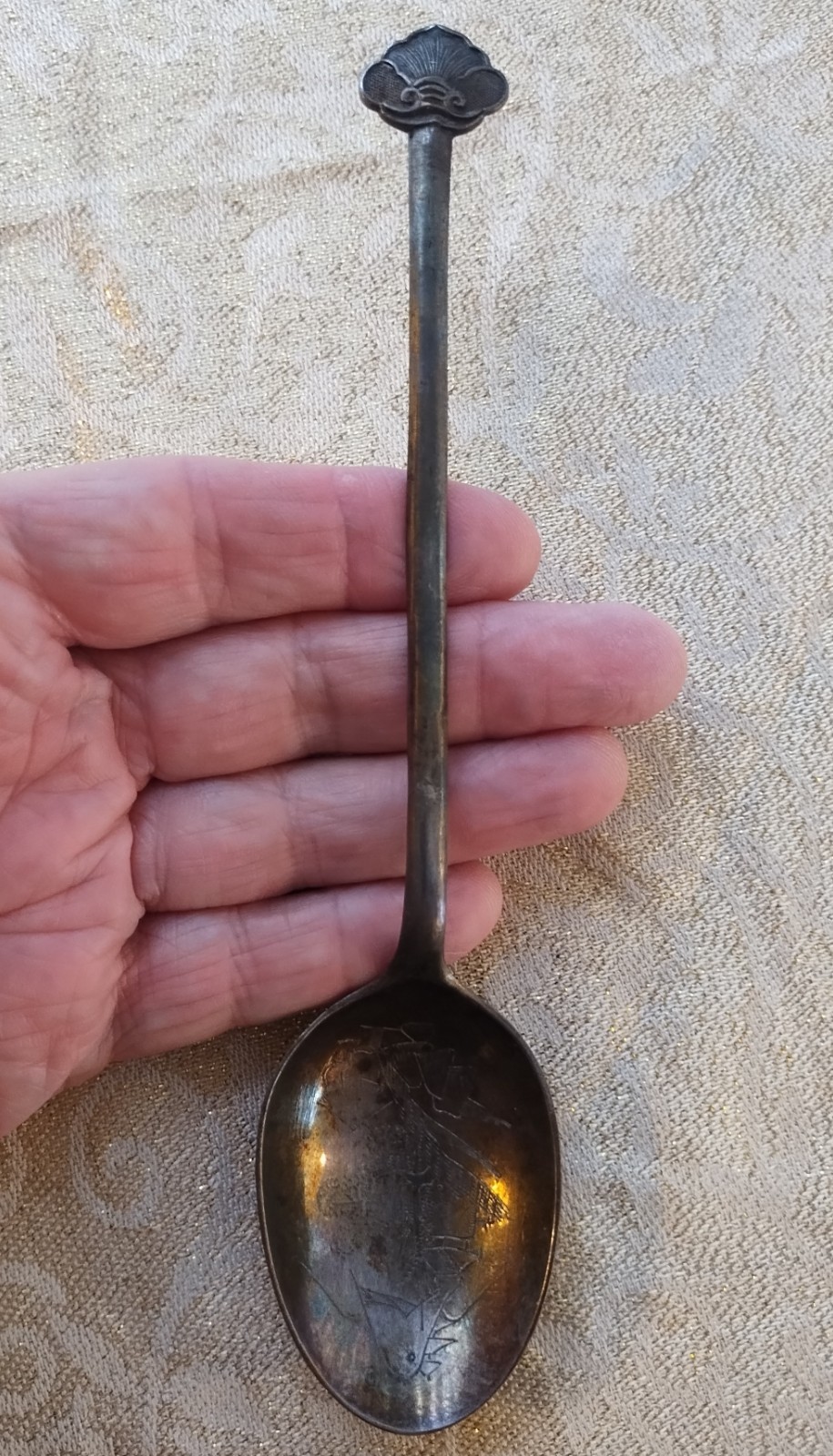 HUGE Antique CHINESE 925 STERLING (920) SILVER SPOON 30.9 g Grams Signed Etched