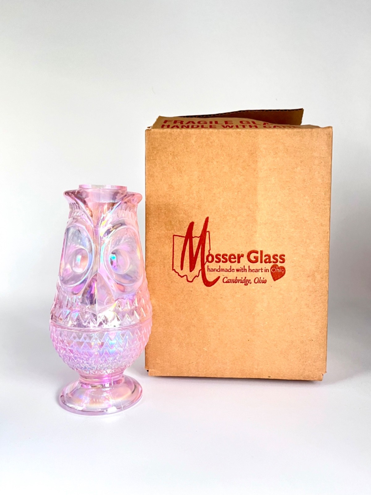 Mosser PINK CARNIVAL Glass Owl Fairy Lamp LIMITED EDITION Mosser PINK CARNIVAL Glass Owl Fairy Lamp LIMITED EDITION