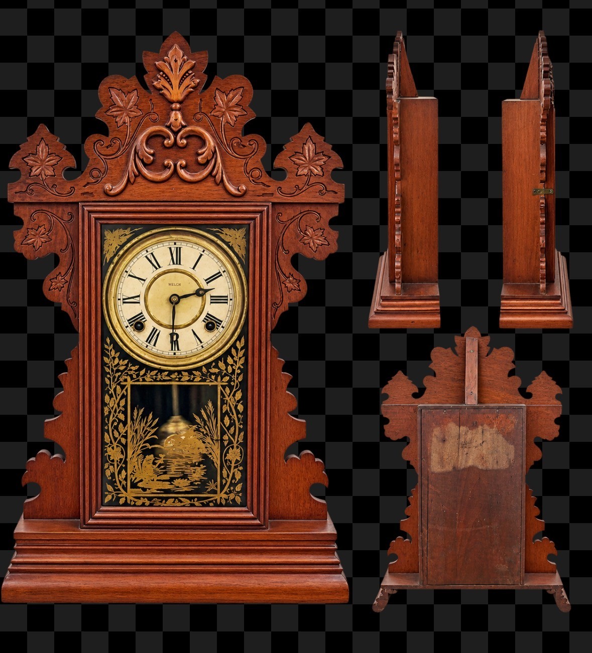 Antique E.N. Welch Gingerbread Mantel Clock 8-Day Time & Strike c.1890 Working