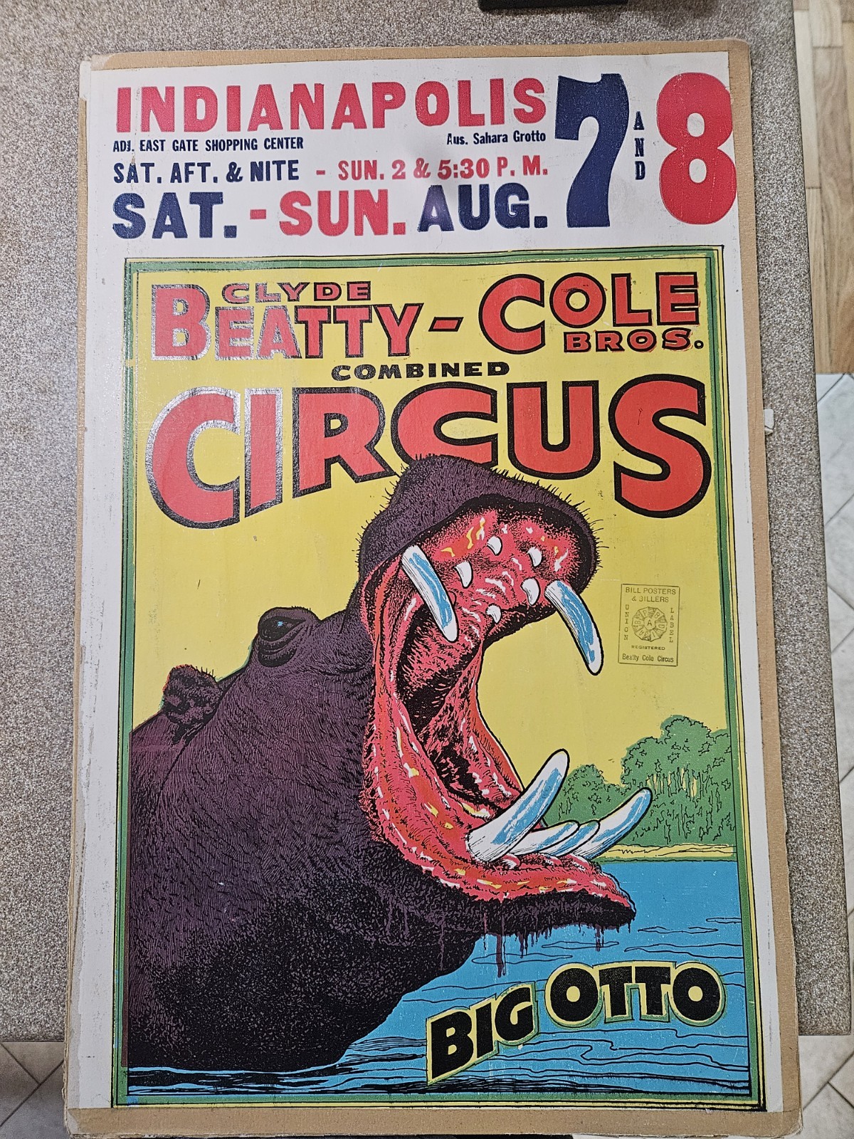1960s Clyde Beatty Cole Brothers Circus Poster 14x22 Big Otto Hippopotamus Rare 1960s Clyde Beatty Cole Brothers Circus Poster 14x22 Big Otto Hippopotamus Rare