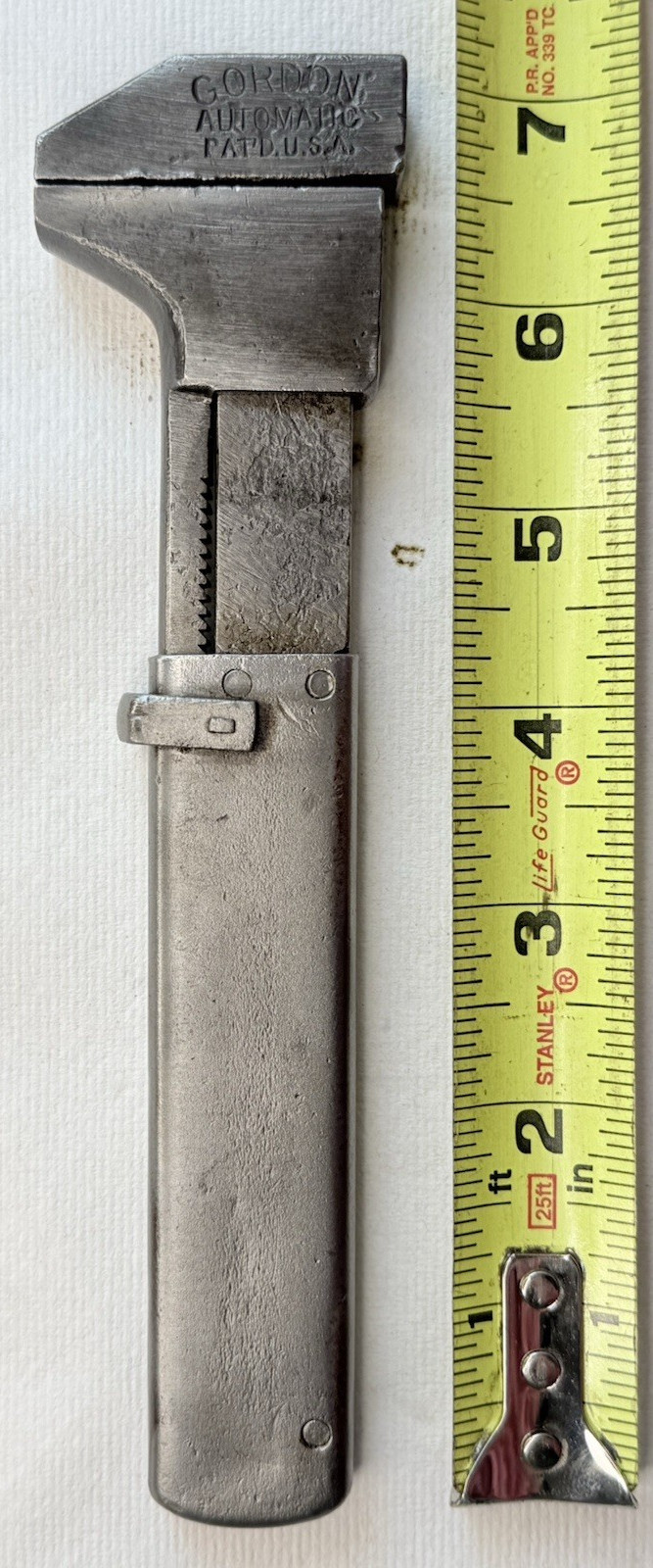 Vintage GORDON AUTOMATIC PAT'D USA Adjustable Wrench Used Vintage GORDON AUTOMATIC PAT'D USA Adjustable Wrench Used