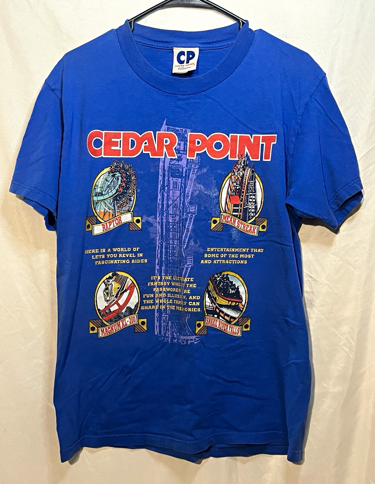 Vintage 90s Cedar Point T Shirt Medium Raptor Magnum Mean Streak Made in USA